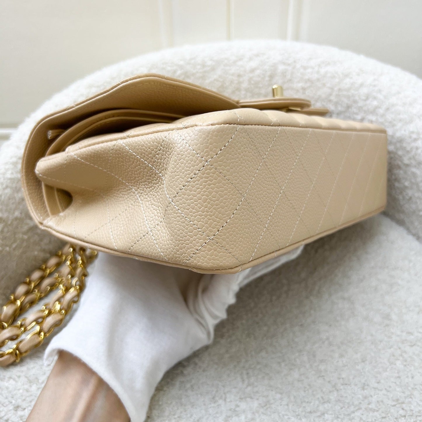 GLM-Medium Classic Flap CF in Beige Caviar and GHW (Model: A01112)