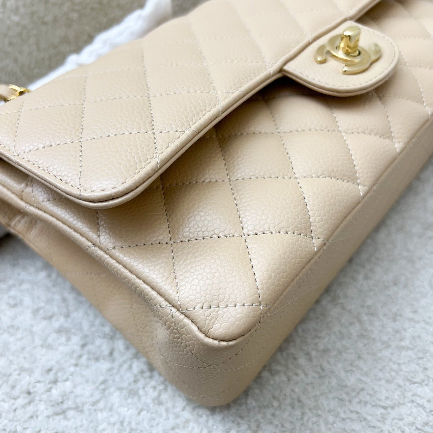 GLM-Medium Classic Flap CF in Beige Caviar and GHW (Model: A01112)