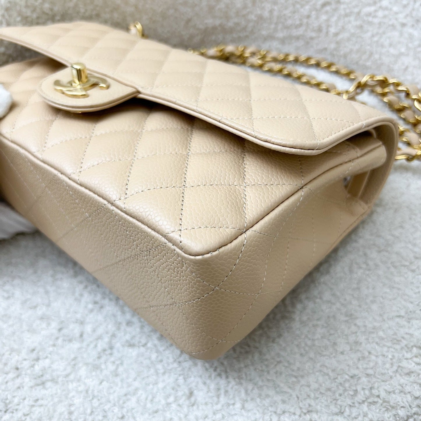 GLM-Medium Classic Flap CF in Beige Caviar and GHW (Model: A01112)