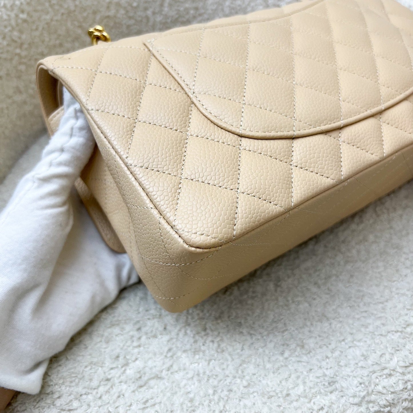 GLM-Medium Classic Flap CF in Beige Caviar and GHW (Model: A01112)