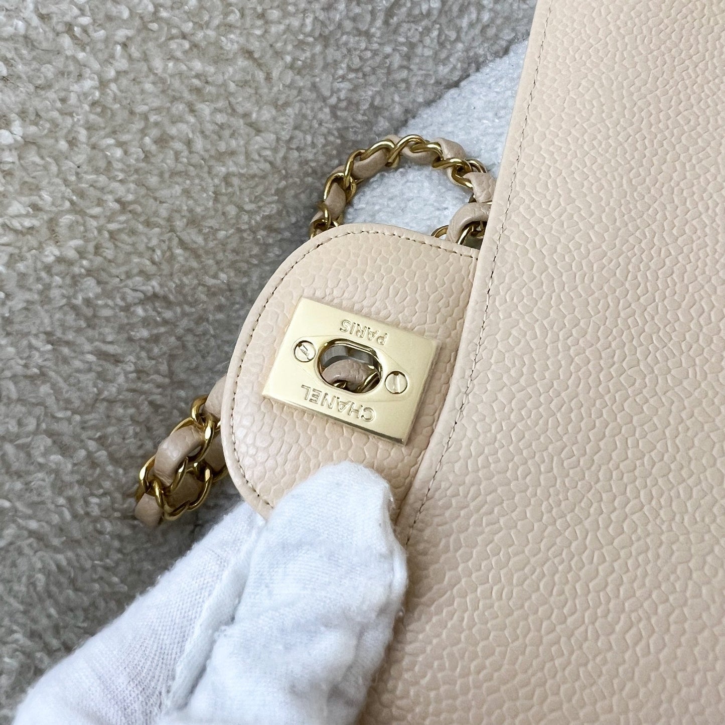 GLM-Medium Classic Flap CF in Beige Caviar and GHW (Model: A01112)