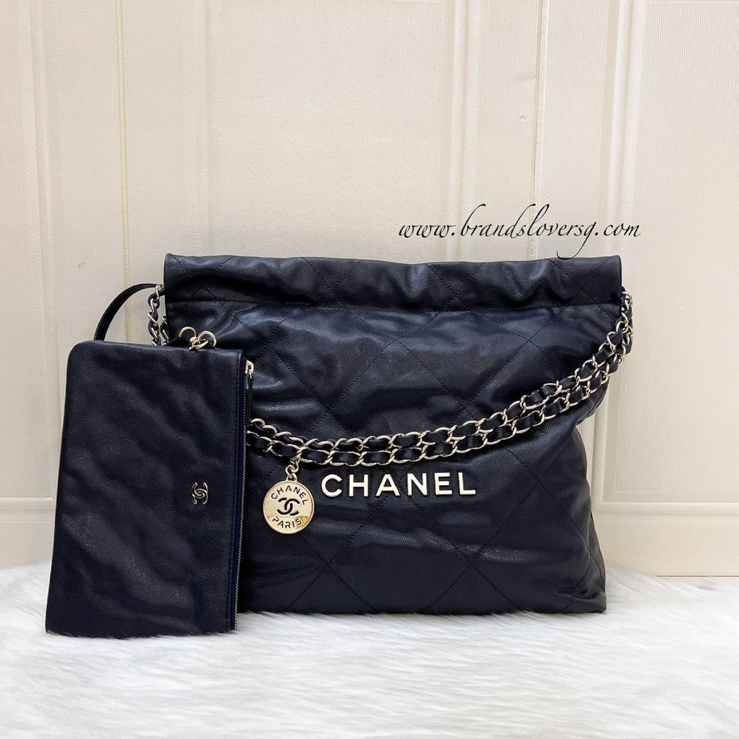GLM-22 Small Hobo Handbag in Navy Shiny Caviar and LGHW (Model: AS3260)