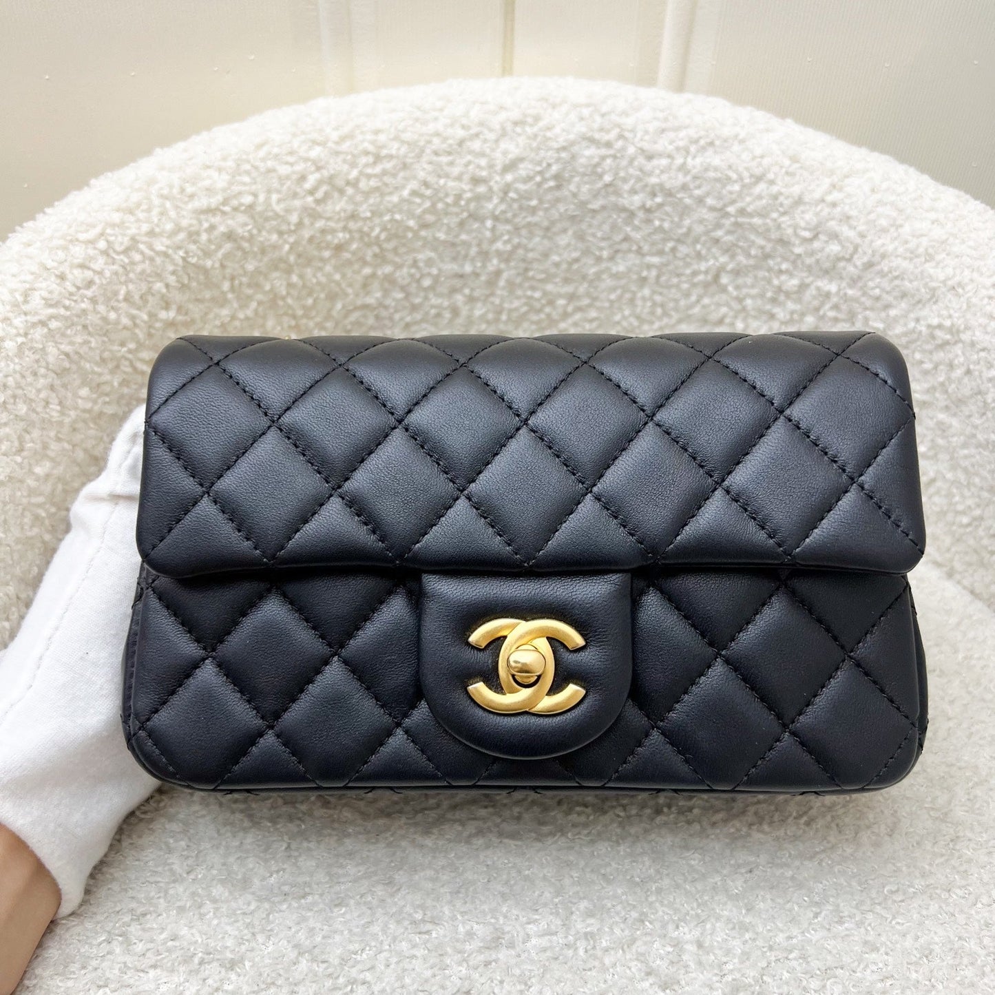 GLM-Pearl Crush Mini Rectangular Flap in 23K Black Stiff Lambskin and AGHW (Model: AS1787)