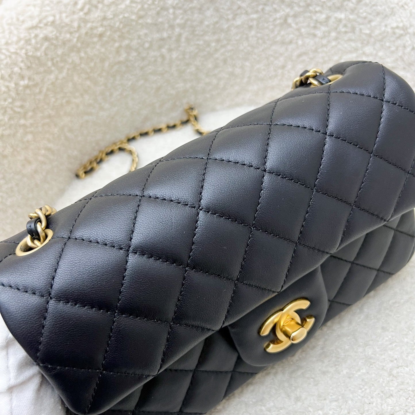GLM-Pearl Crush Mini Rectangular Flap in 23K Black Stiff Lambskin and AGHW (Model: AS1787)
