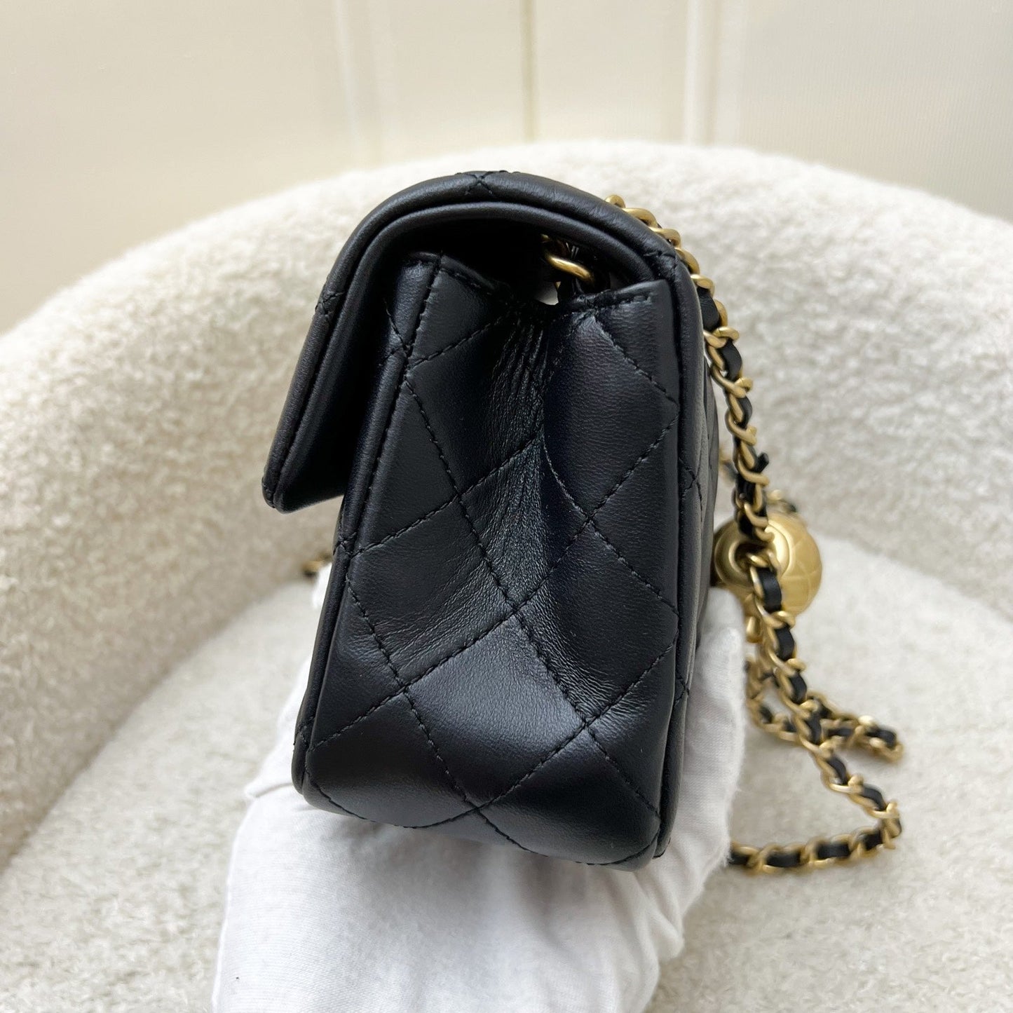 GLM-Pearl Crush Mini Rectangular Flap in 23K Black Stiff Lambskin and AGHW (Model: AS1787)