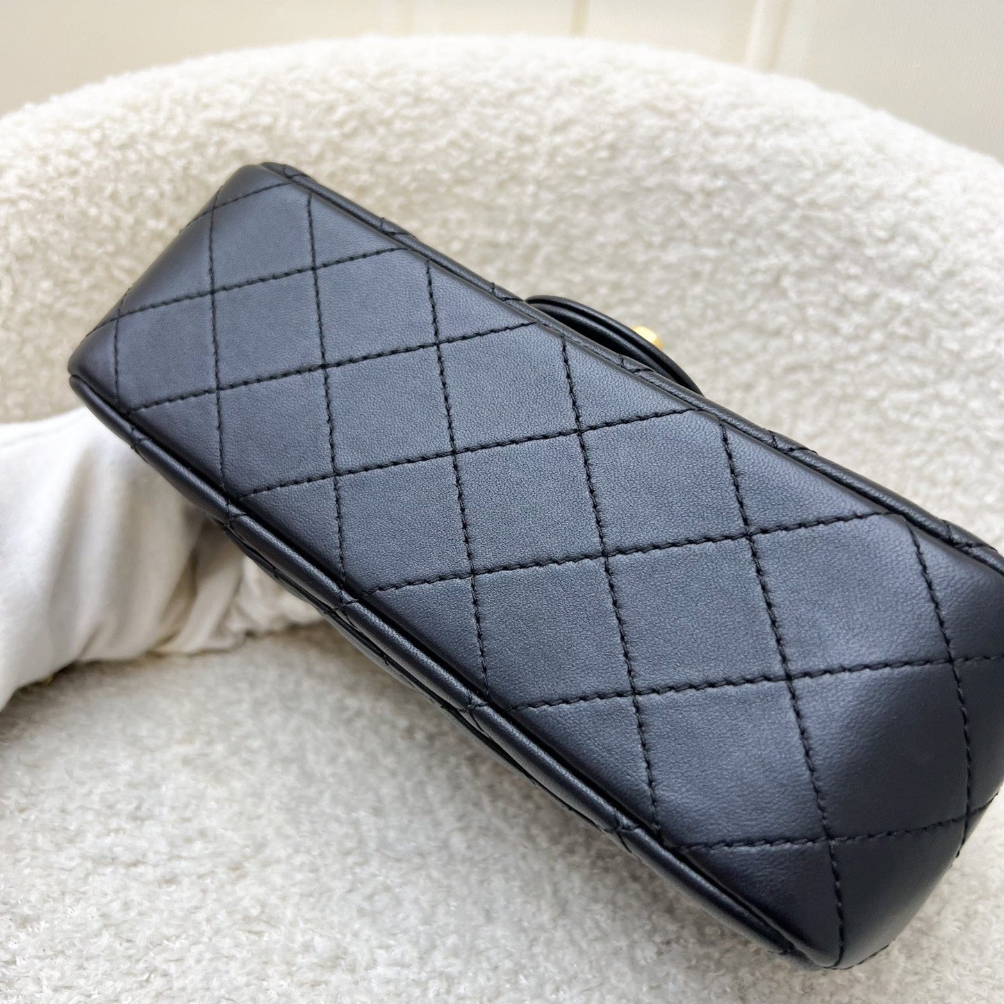 GLM-Pearl Crush Mini Rectangular Flap in 23K Black Stiff Lambskin and AGHW (Model: AS1787)