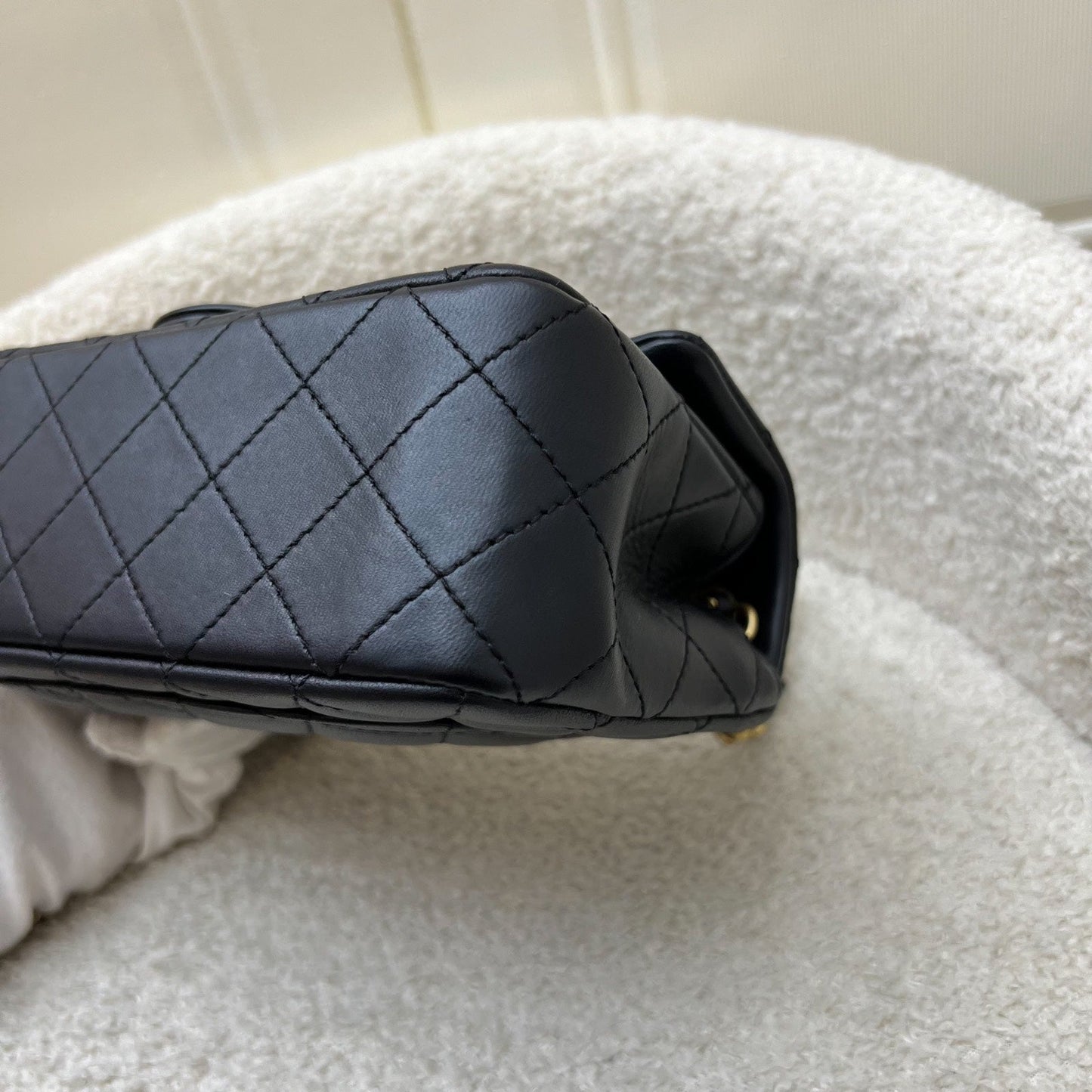 GLM-Pearl Crush Mini Rectangular Flap in 23K Black Stiff Lambskin and AGHW (Model: AS1787)