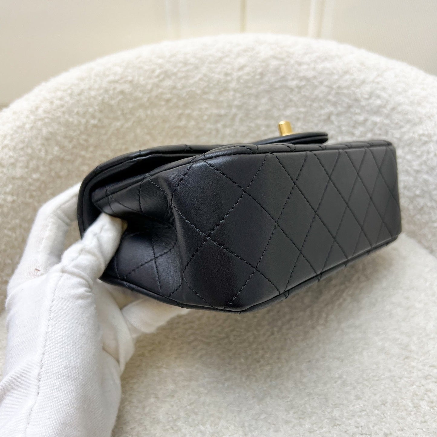 GLM-Pearl Crush Mini Rectangular Flap in 23K Black Stiff Lambskin and AGHW (Model: AS1787)