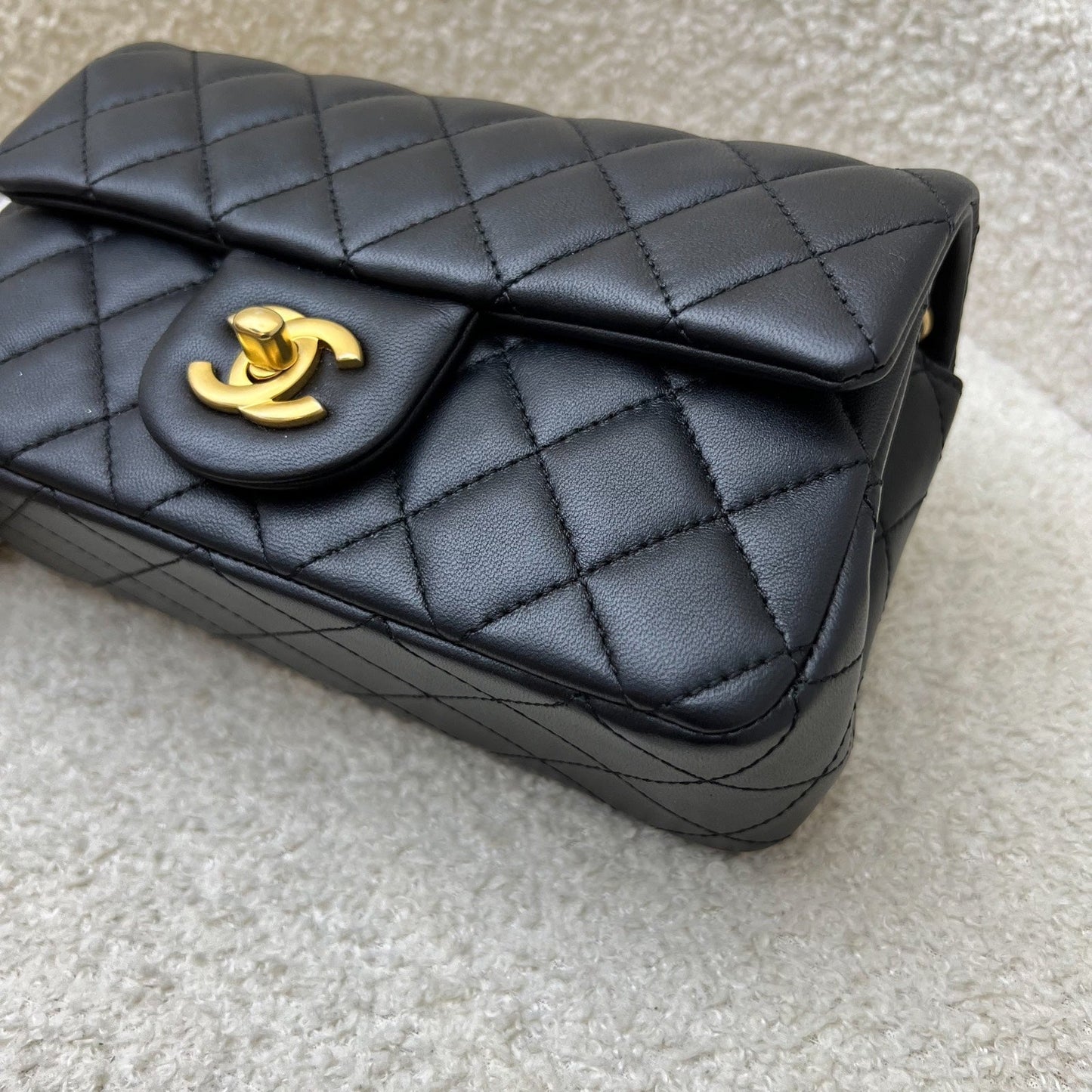 GLM-Pearl Crush Mini Rectangular Flap in 23K Black Stiff Lambskin and AGHW (Model: AS1787)