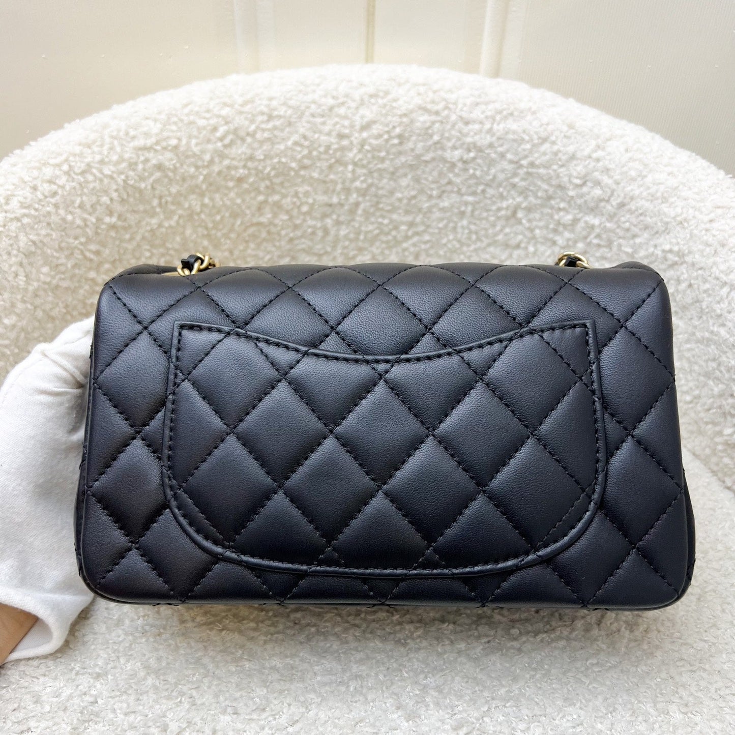 GLM-Pearl Crush Mini Rectangular Flap in 23K Black Stiff Lambskin and AGHW (Model: AS1787)