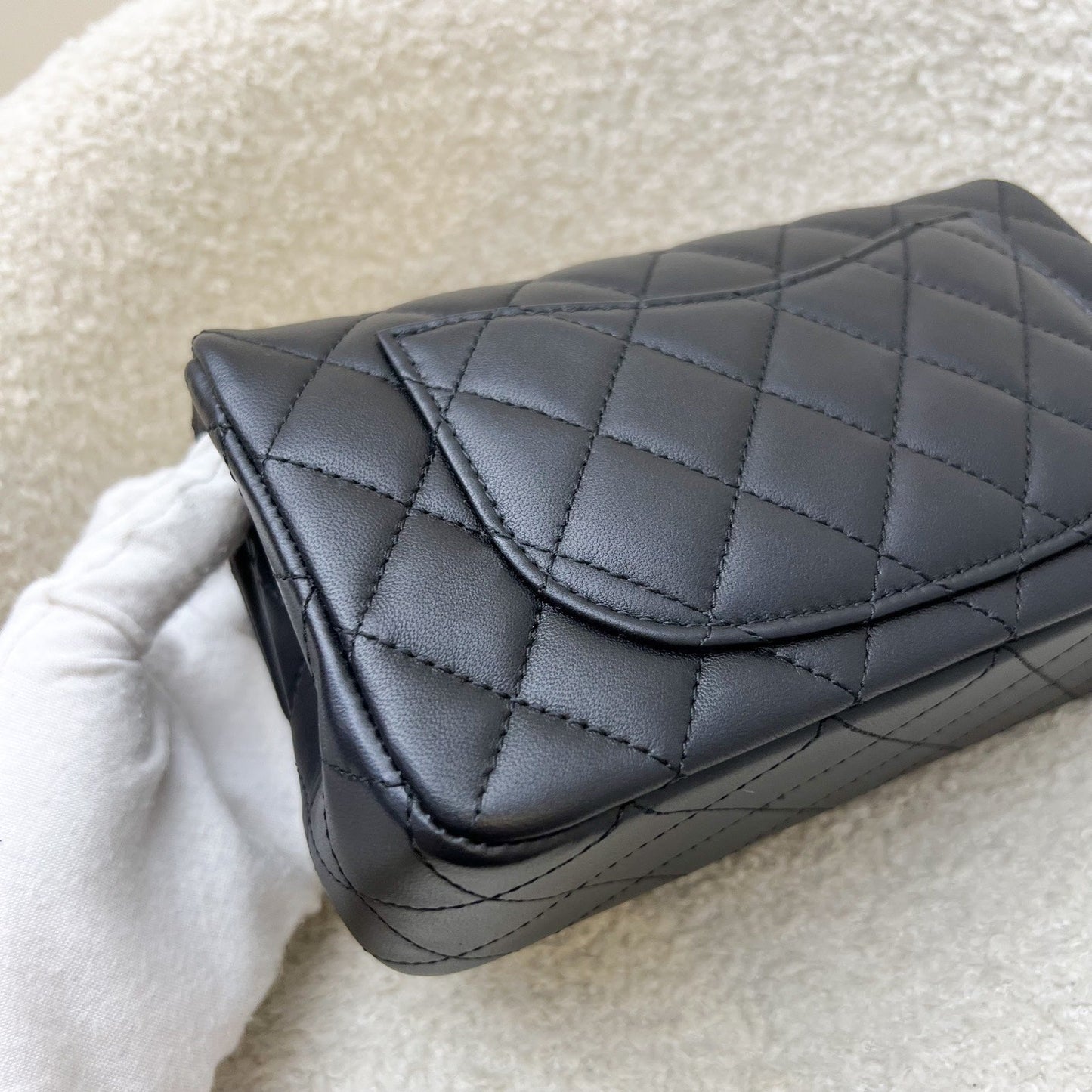GLM-Pearl Crush Mini Rectangular Flap in 23K Black Stiff Lambskin and AGHW (Model: AS1787)