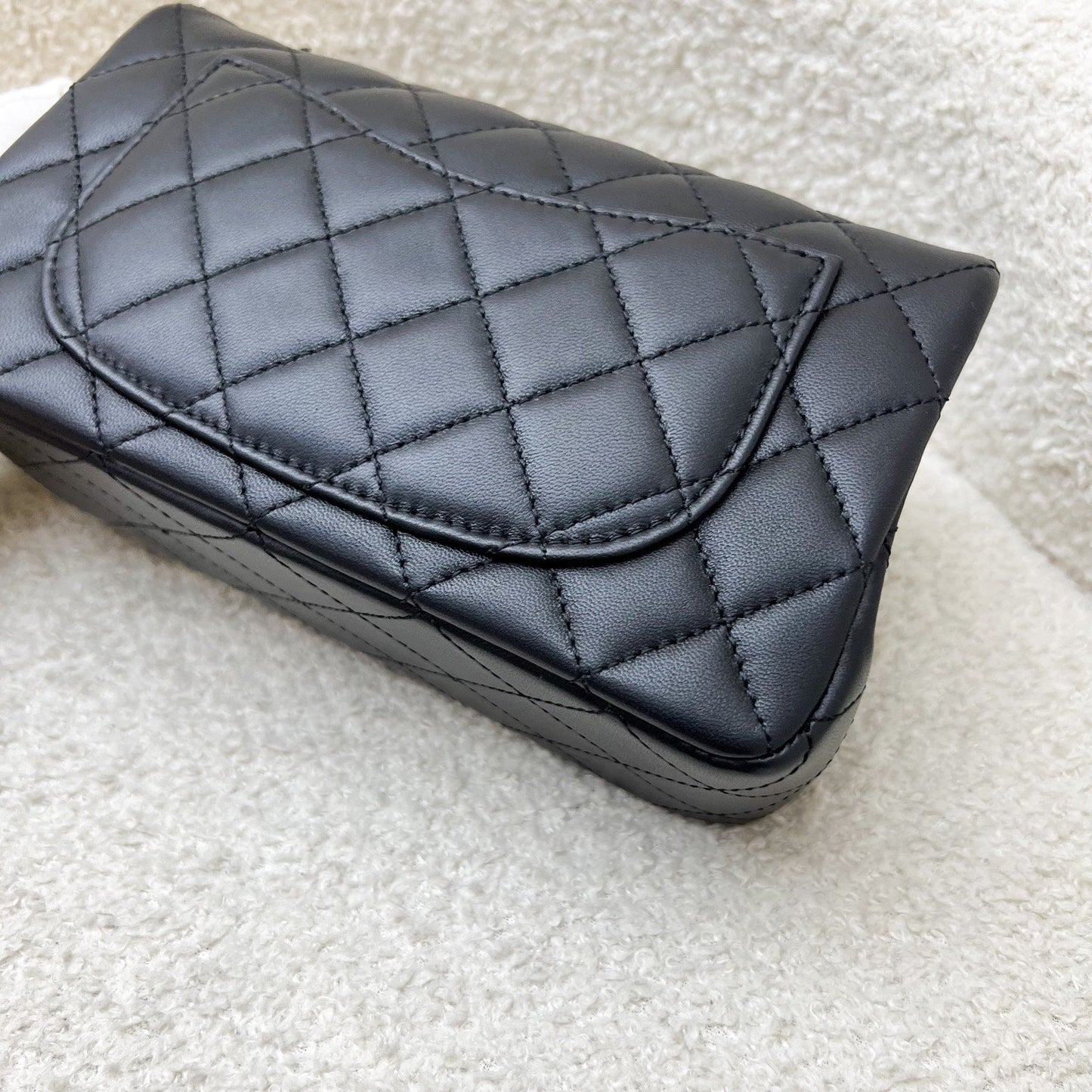 GLM-Pearl Crush Mini Rectangular Flap in 23K Black Stiff Lambskin and AGHW (Model: AS1787)