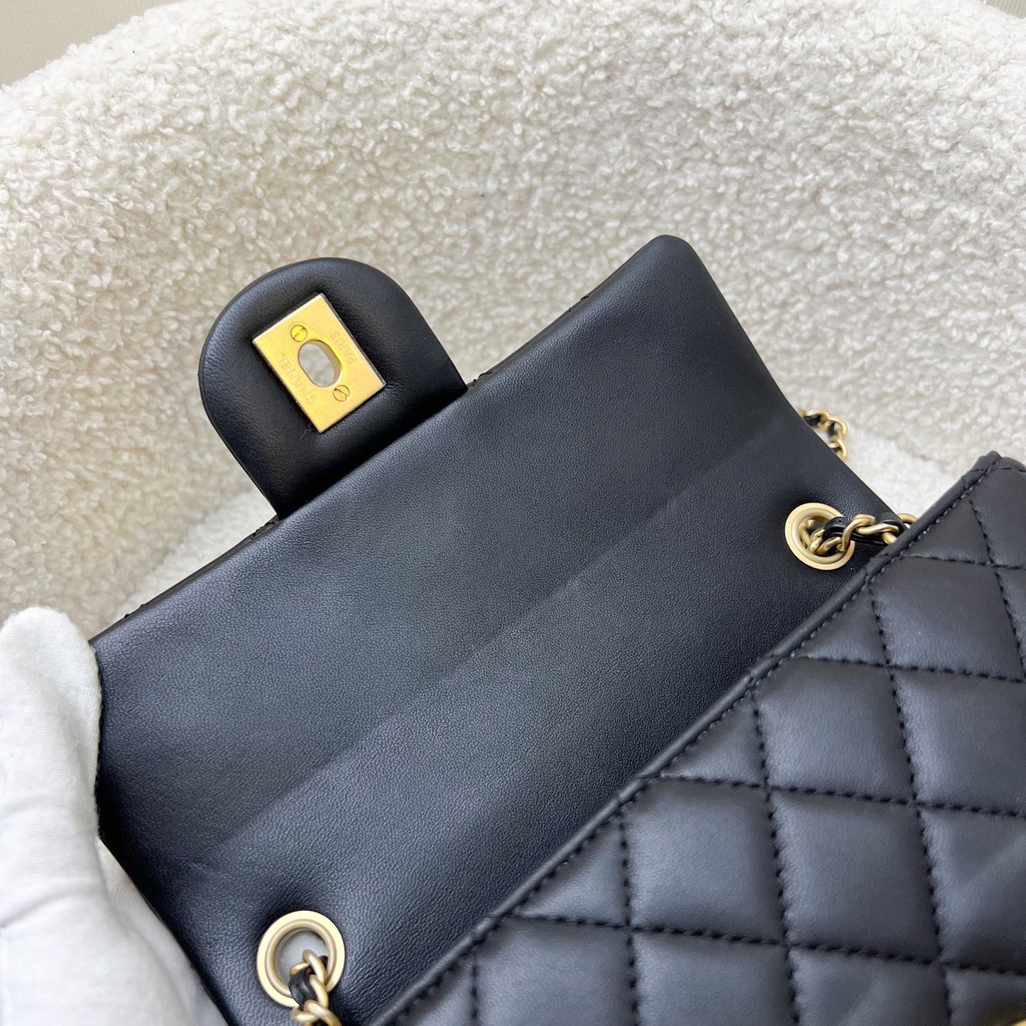 GLM-Pearl Crush Mini Rectangular Flap in 23K Black Stiff Lambskin and AGHW (Model: AS1787)