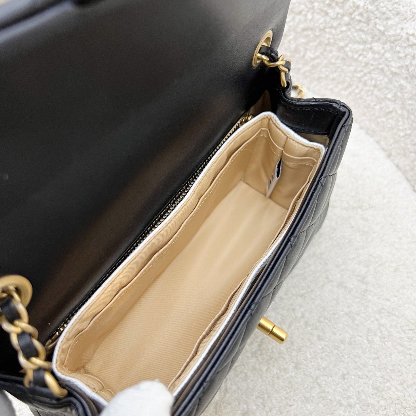 GLM-Pearl Crush Mini Rectangular Flap in 23K Black Stiff Lambskin and AGHW (Model: AS1787)