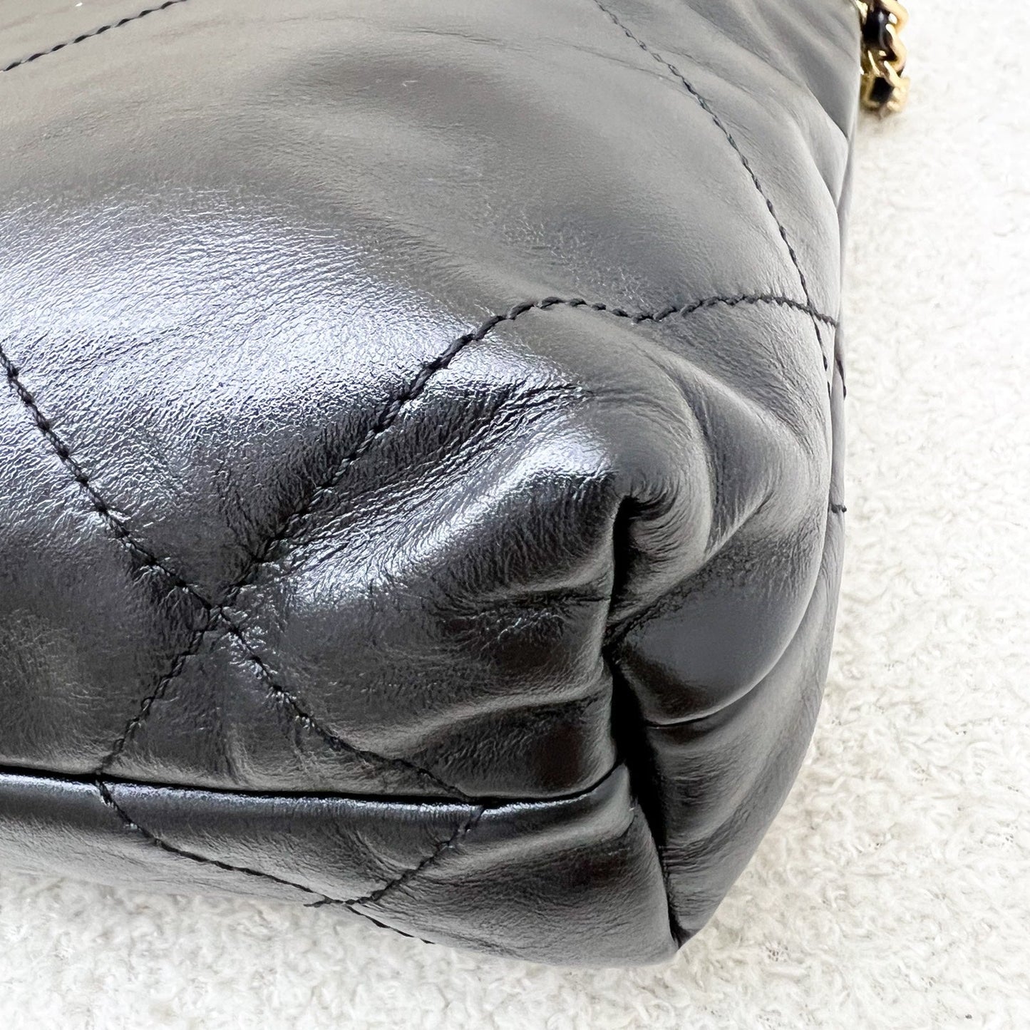 GLM-22 Mini Hobo Handbag with GLM- Pearl Chain in Black Shiny Calfskin and GHW (Detachable chain) (Model: AS3980)