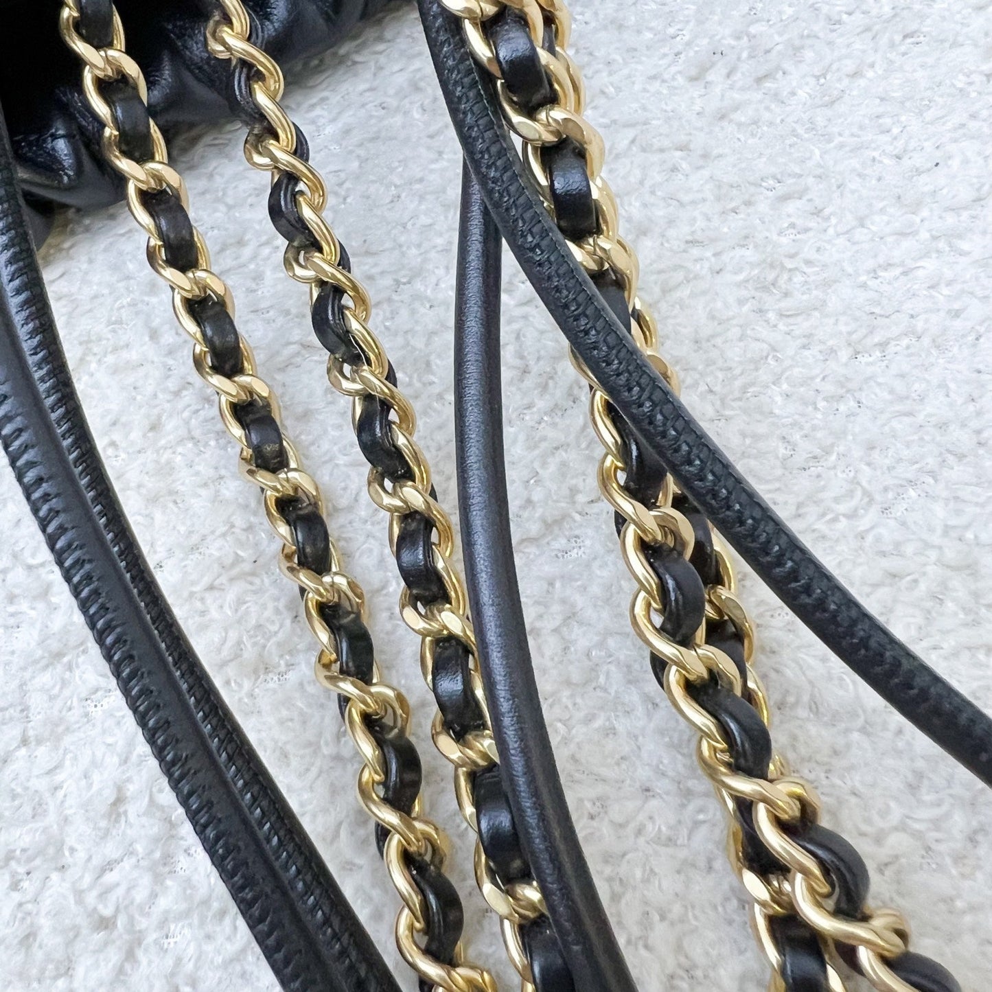 GLM-22 Mini Hobo Handbag with GLM- Pearl Chain in Black Shiny Calfskin and GHW (Detachable chain) (Model: AS3980)