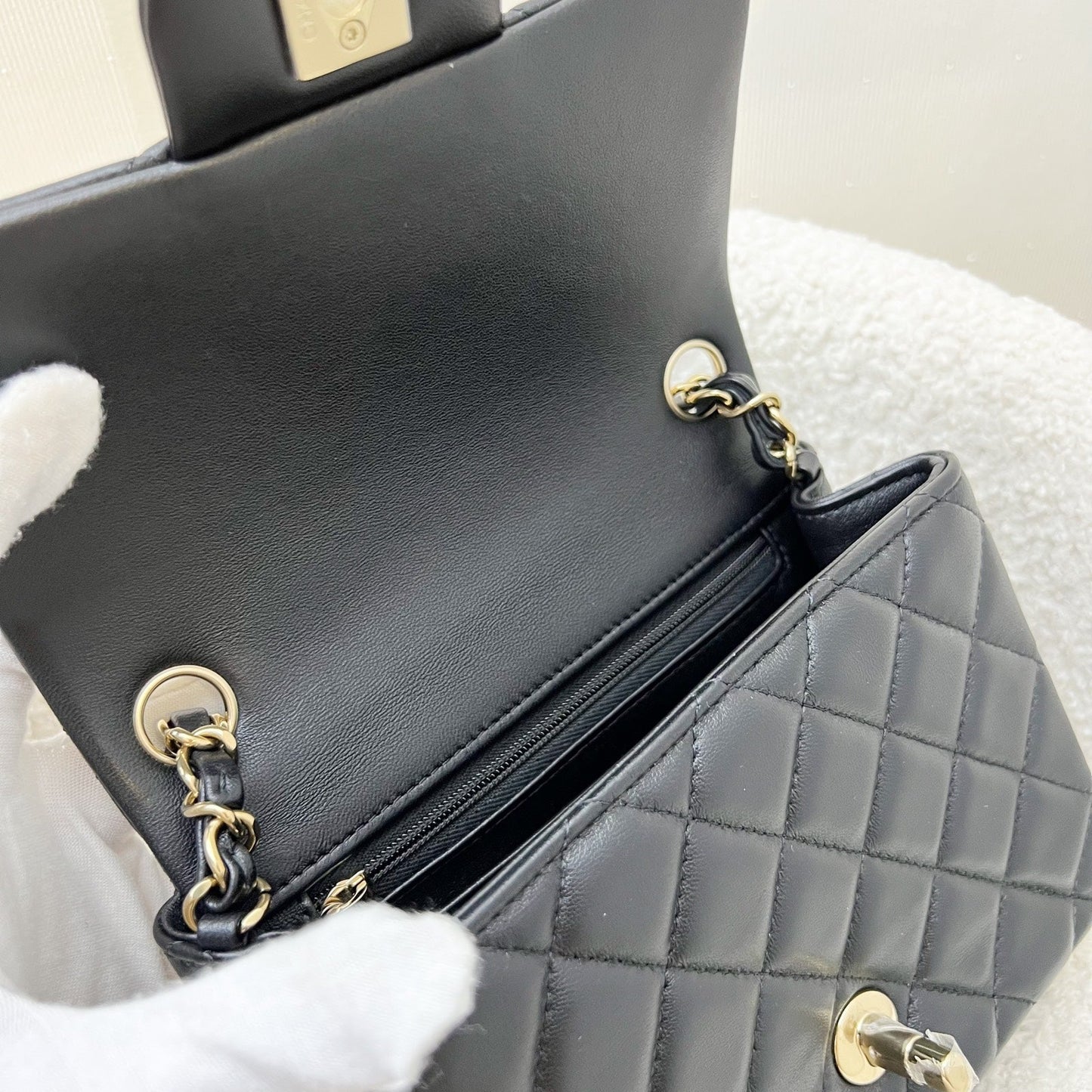 GLM-Classic Square Mini Flap in Black Lambskin and LGHW