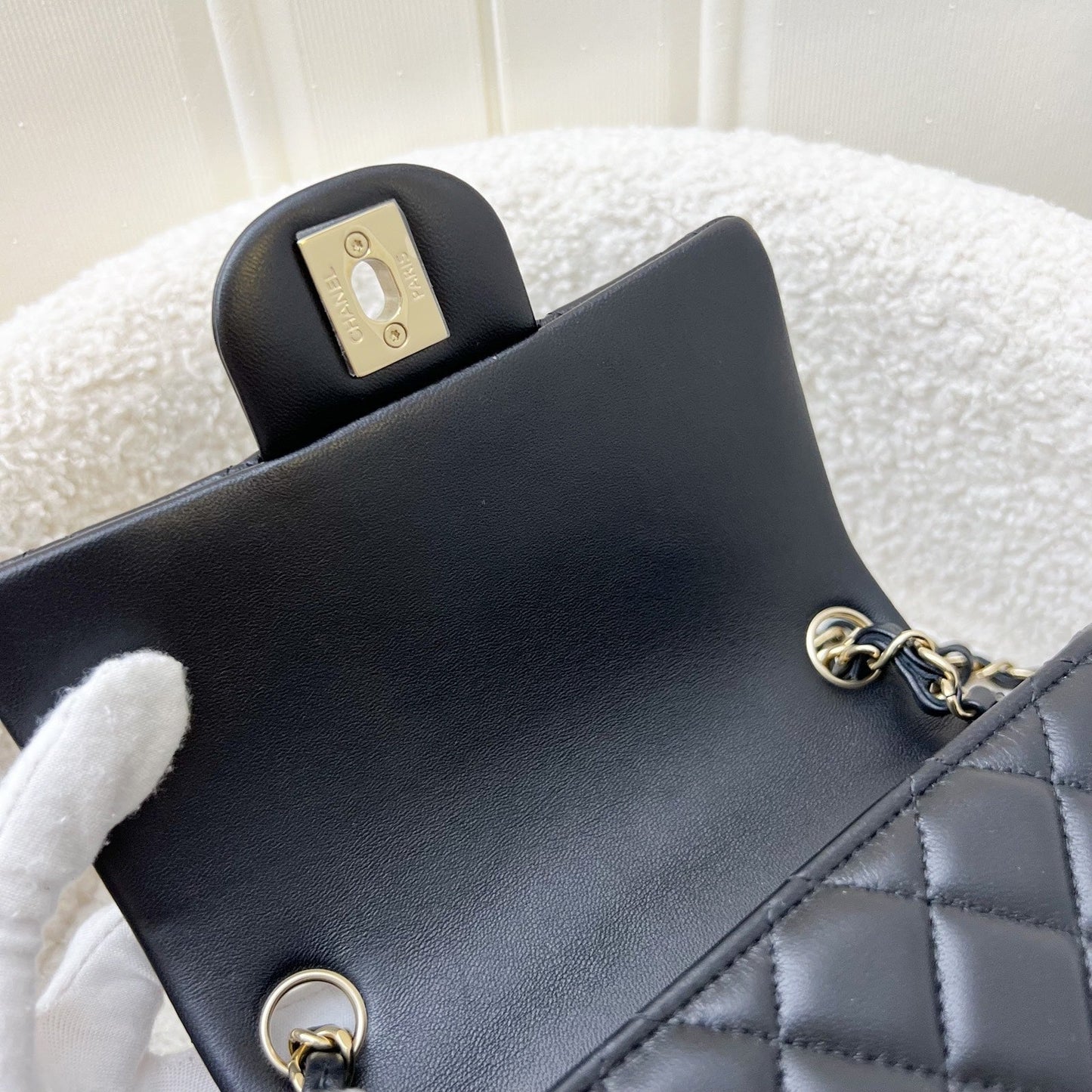 GLM-Classic Square Mini Flap in Black Lambskin and LGHW