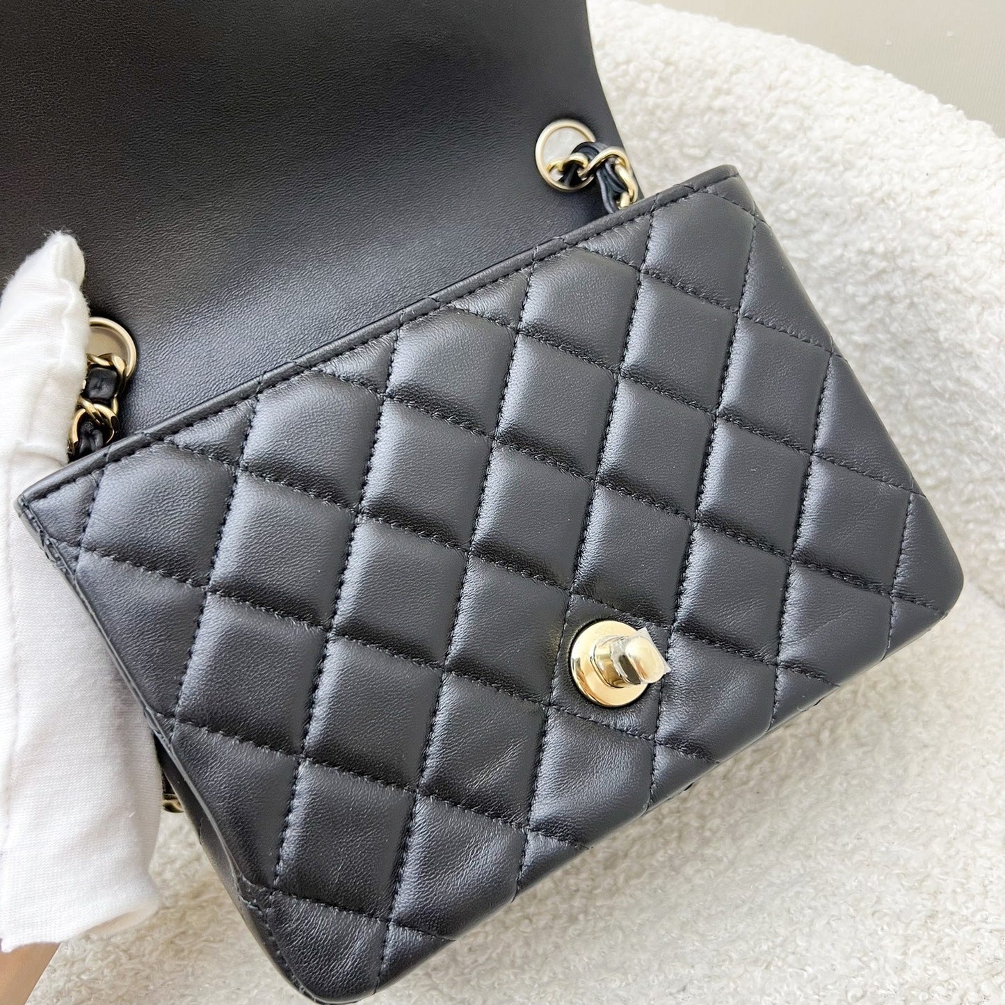 GLM-Classic Square Mini Flap in Black Lambskin and LGHW