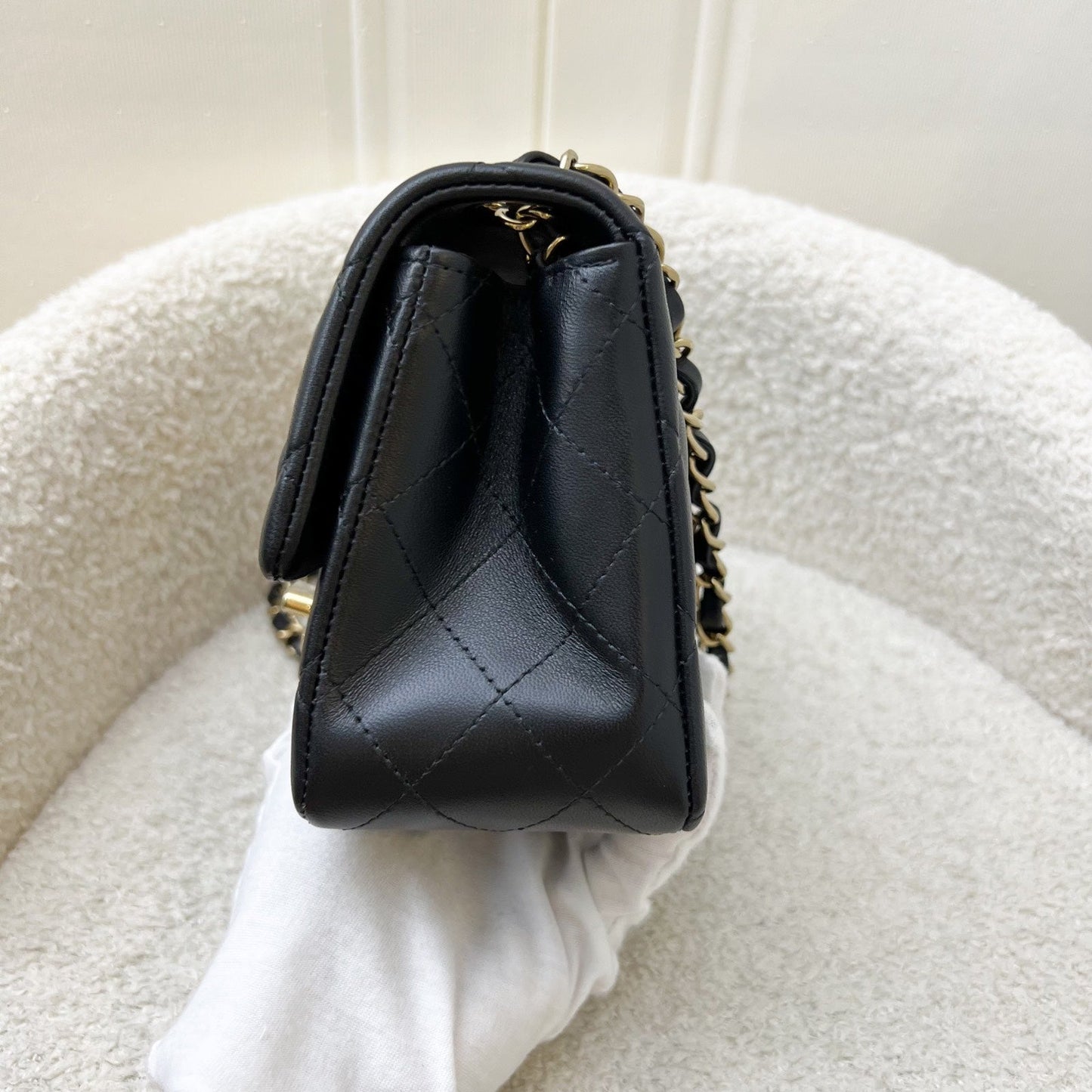 GLM-Classic Square Mini Flap in Black Lambskin and LGHW