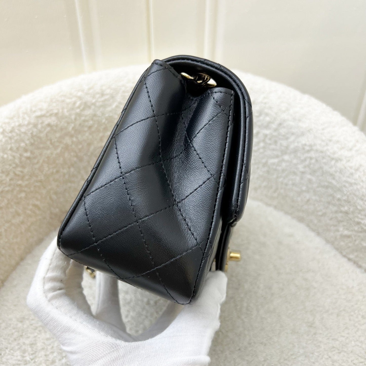 GLM-Classic Square Mini Flap in Black Lambskin and LGHW