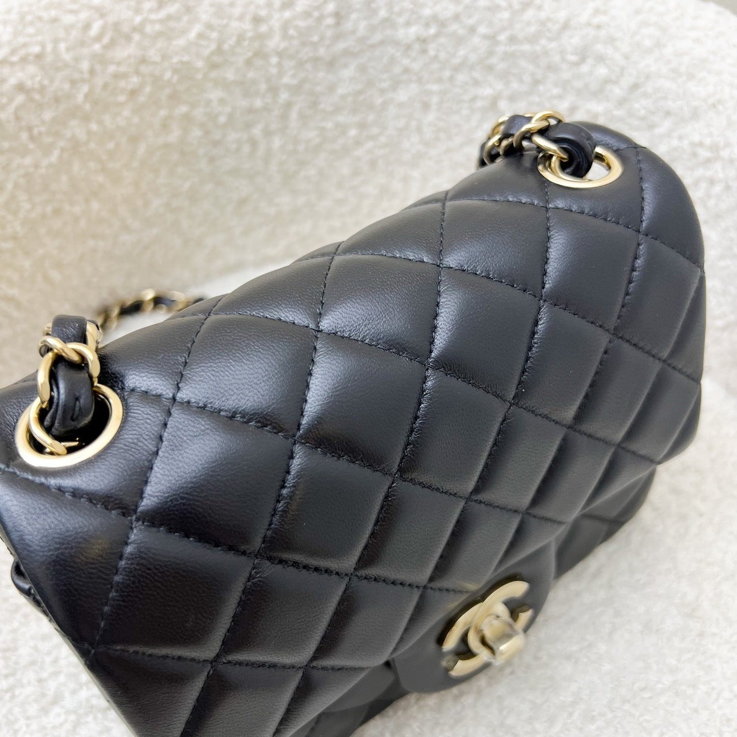 GLM-Classic Square Mini Flap in Black Lambskin and LGHW