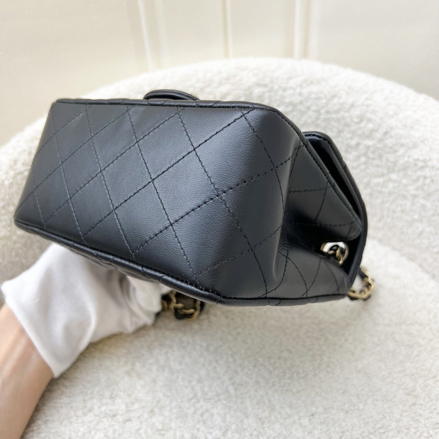 GLM-Classic Square Mini Flap in Black Lambskin and LGHW