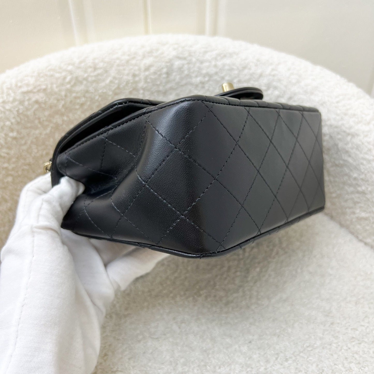 GLM-Classic Square Mini Flap in Black Lambskin and LGHW