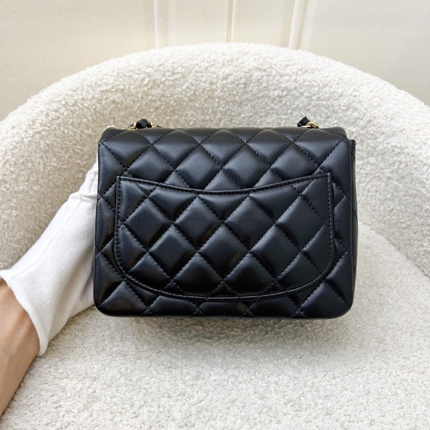GLM-Classic Square Mini Flap in Black Lambskin and LGHW