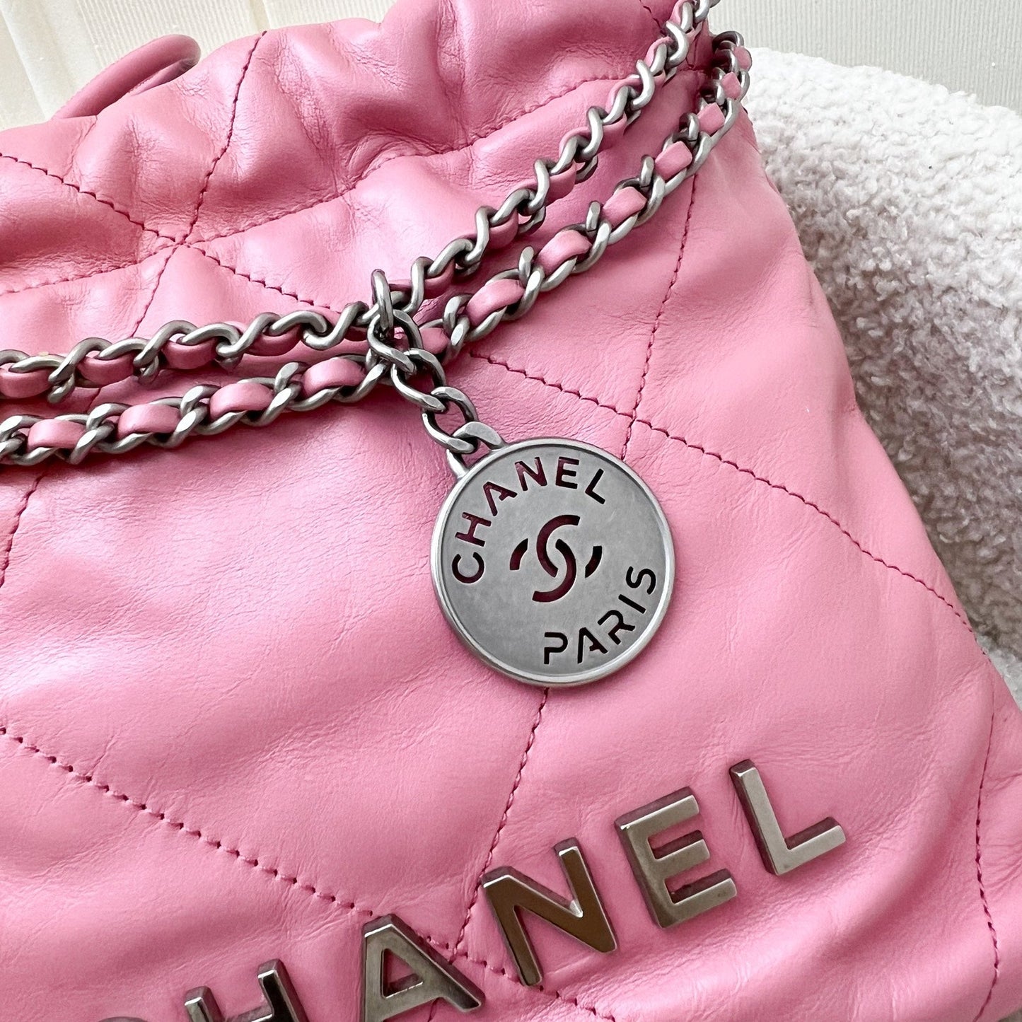GLM-22 Mini Hobo Handbag in Pink Shiny Calfskin and SHW (Model: AS3980)