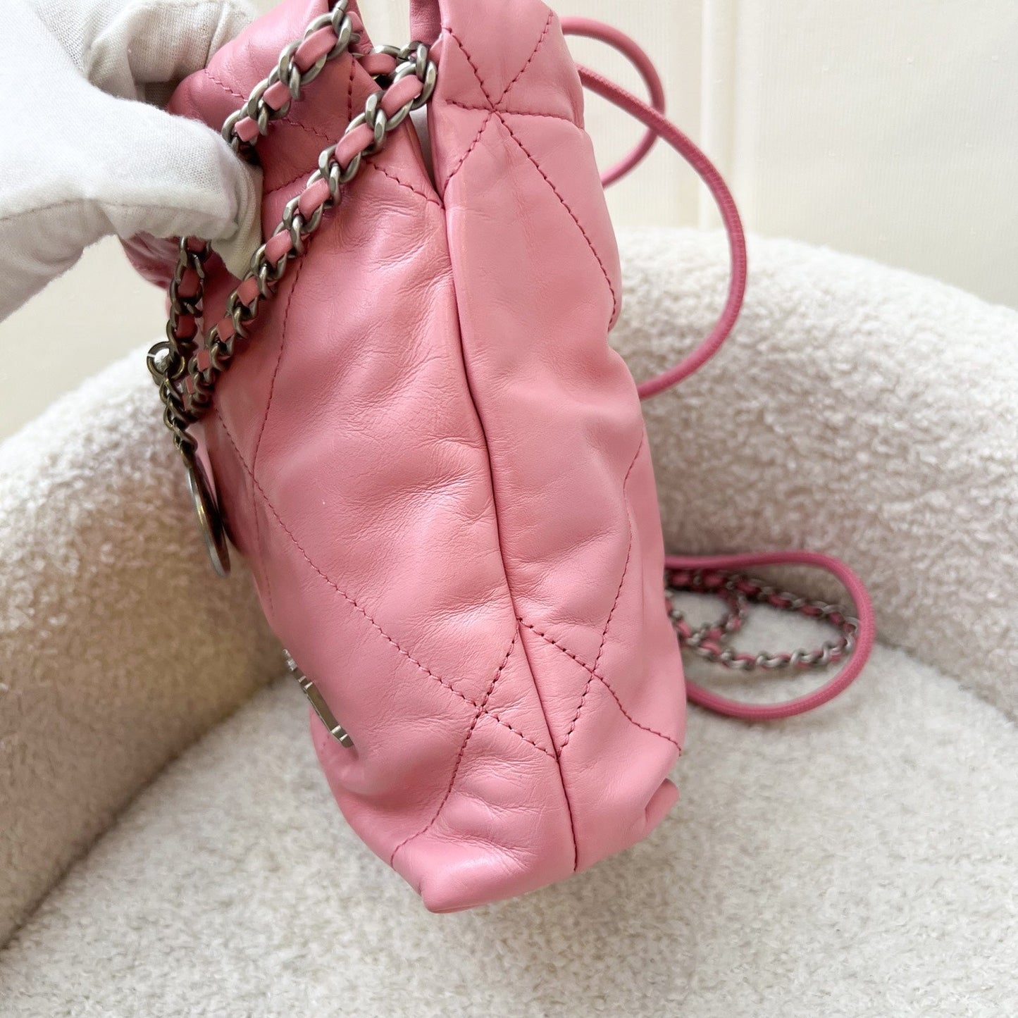 GLM-22 Mini Hobo Handbag in Pink Shiny Calfskin and SHW (Model: AS3980)