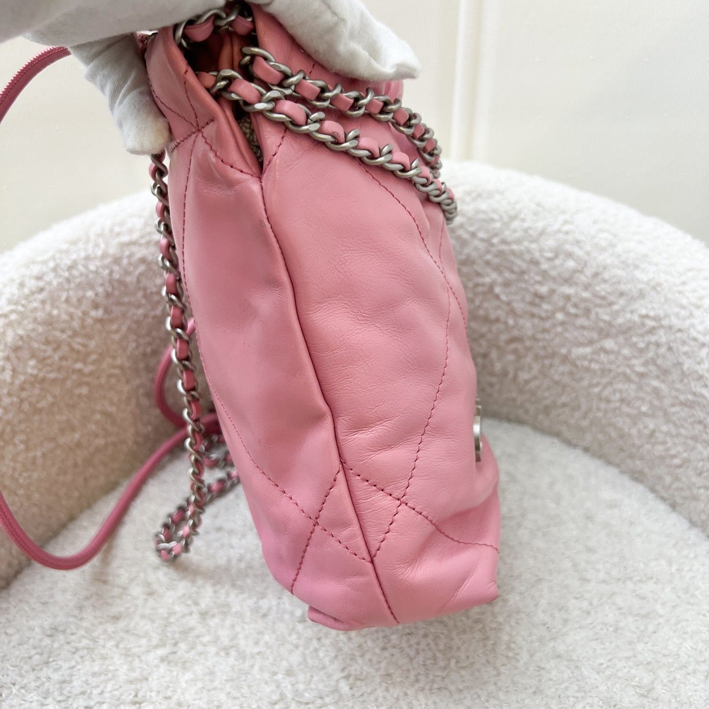 GLM-22 Mini Hobo Handbag in Pink Shiny Calfskin and SHW (Model: AS3980)