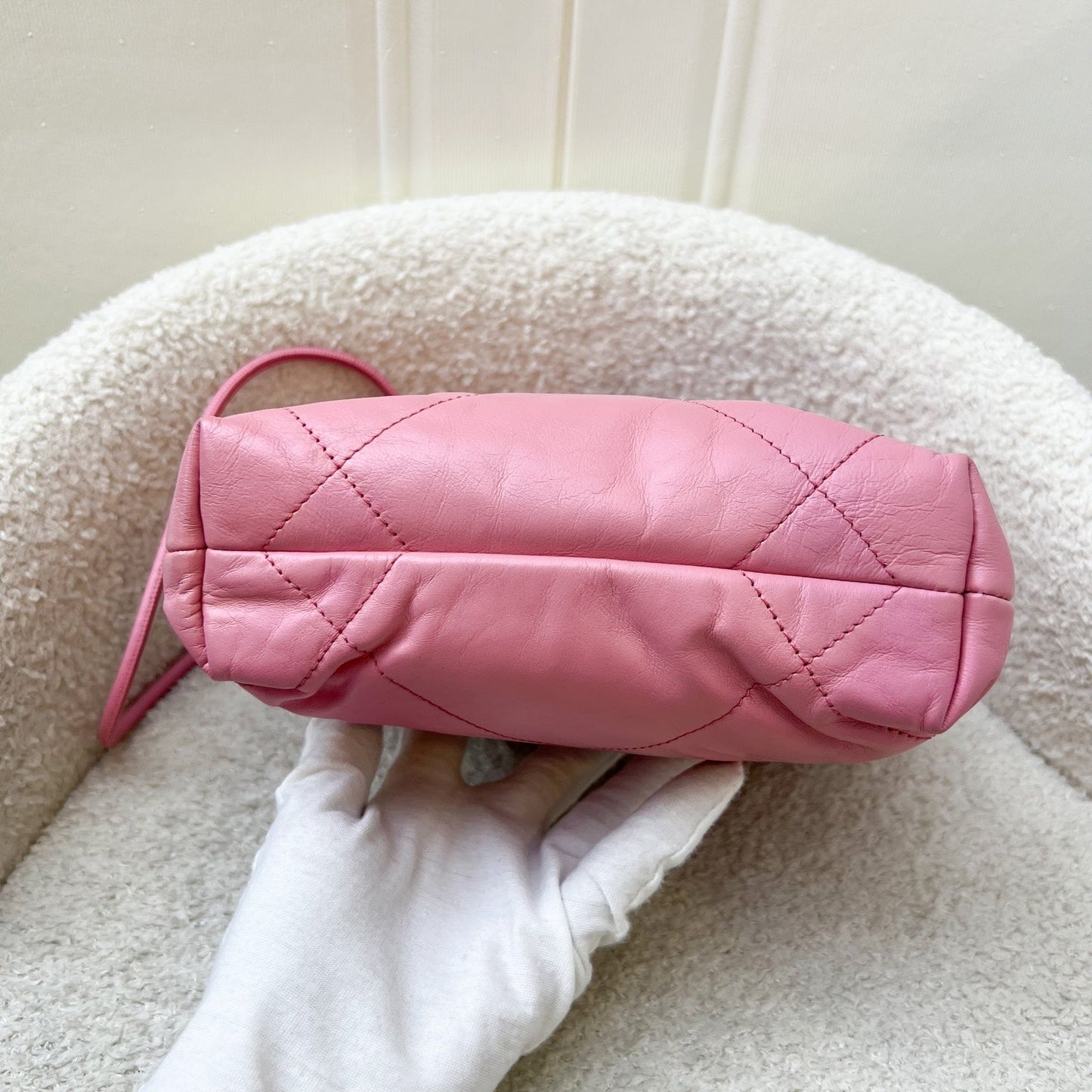 GLM-22 Mini Hobo Handbag in Pink Shiny Calfskin and SHW (Model: AS3980)
