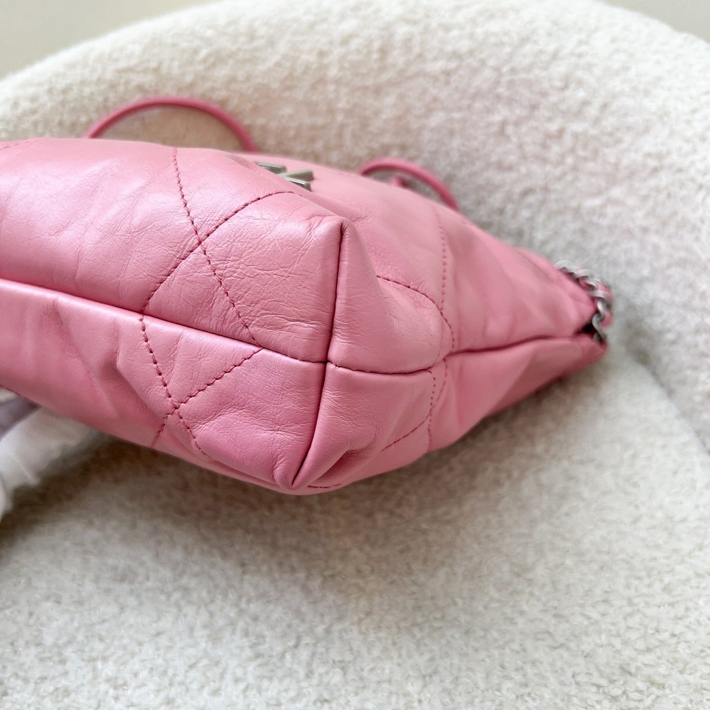 GLM-22 Mini Hobo Handbag in Pink Shiny Calfskin and SHW (Model: AS3980)