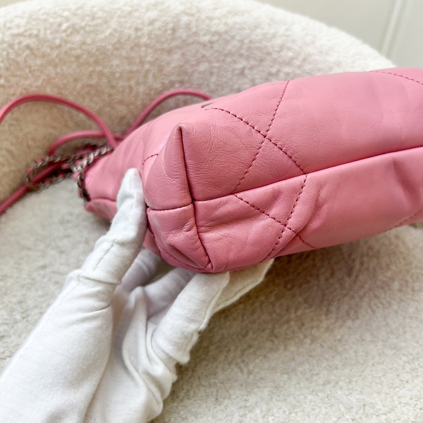 GLM-22 Mini Hobo Handbag in Pink Shiny Calfskin and SHW (Model: AS3980)