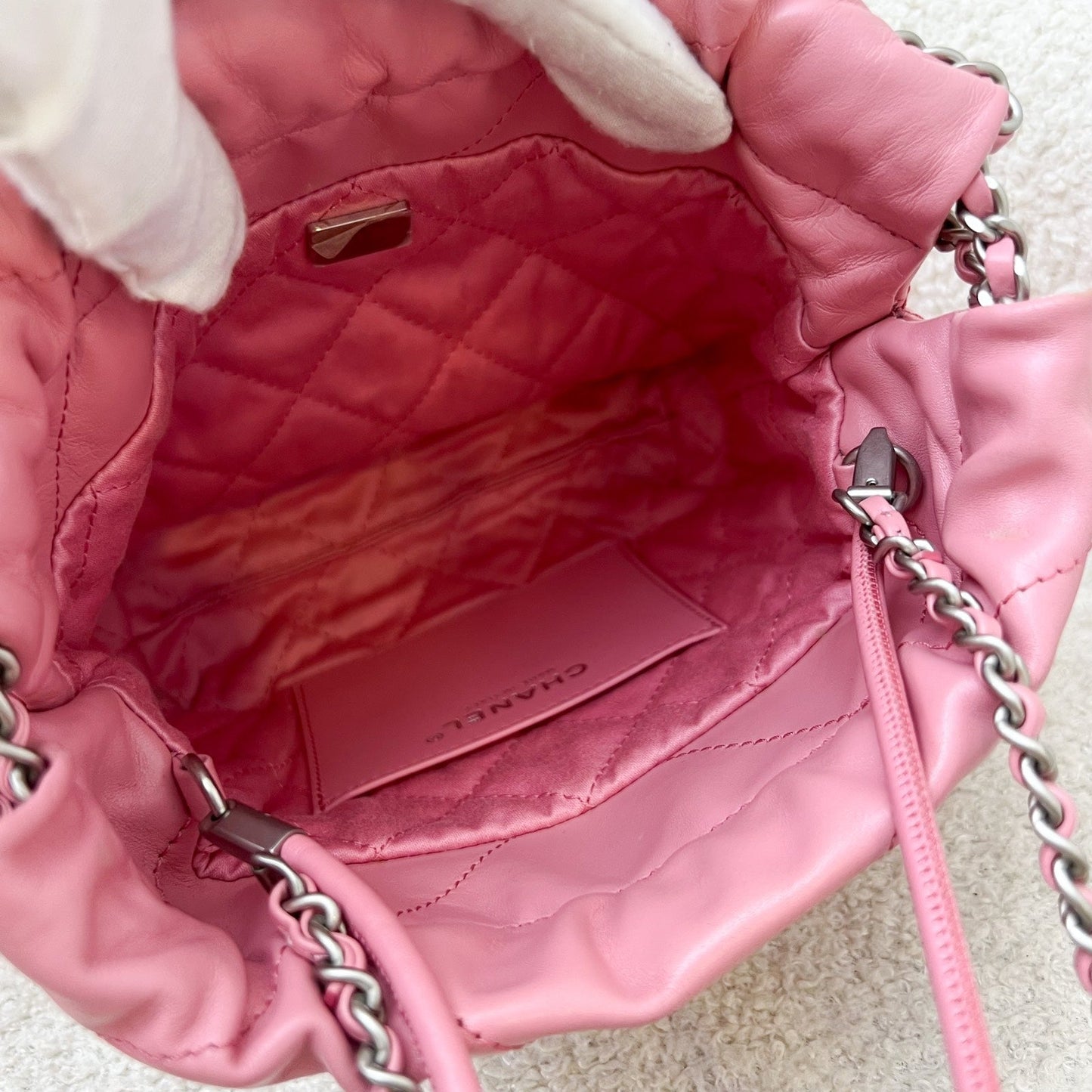 GLM-22 Mini Hobo Handbag in Pink Shiny Calfskin and SHW (Model: AS3980)