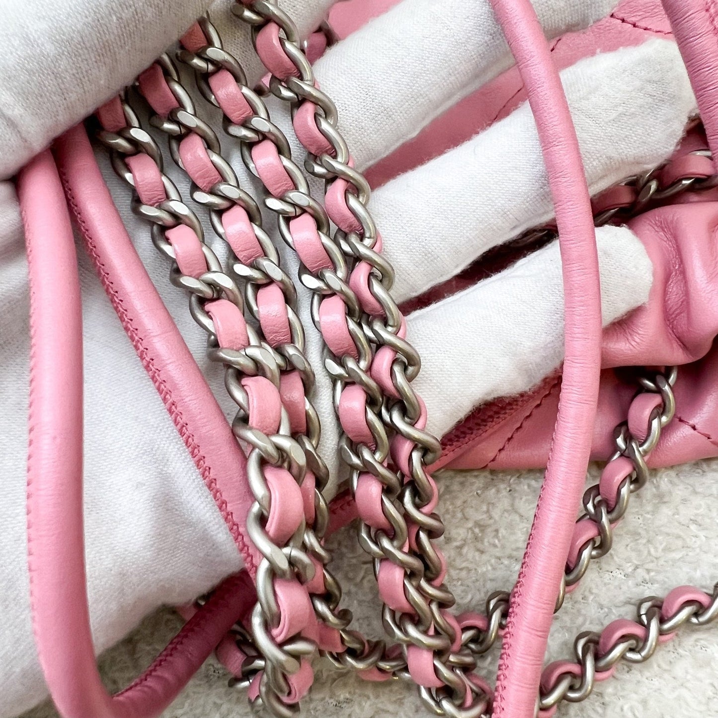 GLM-22 Mini Hobo Handbag in Pink Shiny Calfskin and SHW (Model: AS3980)