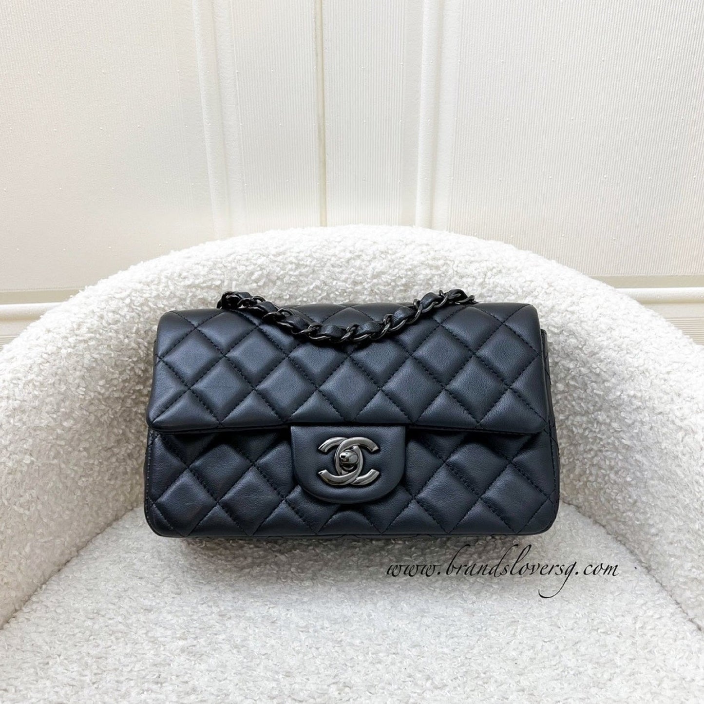 GLM-So Black Classic Mini Rectangle Flap in Black Lambskin and Black HW (Model: A69900)