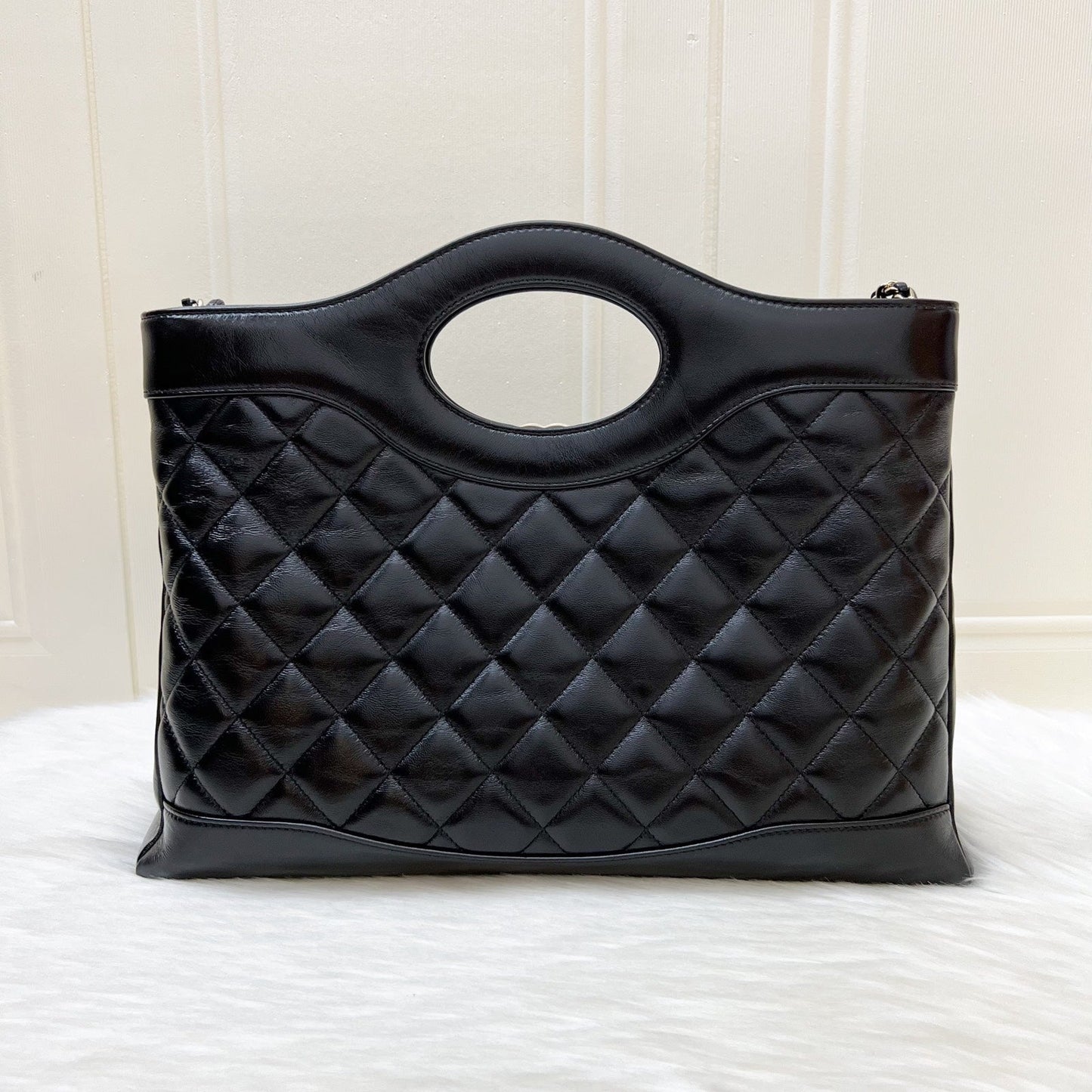 GLM-31 Medium Shopping Bag in Black Shiny Calfskin and LGHW (Model: AS4854)