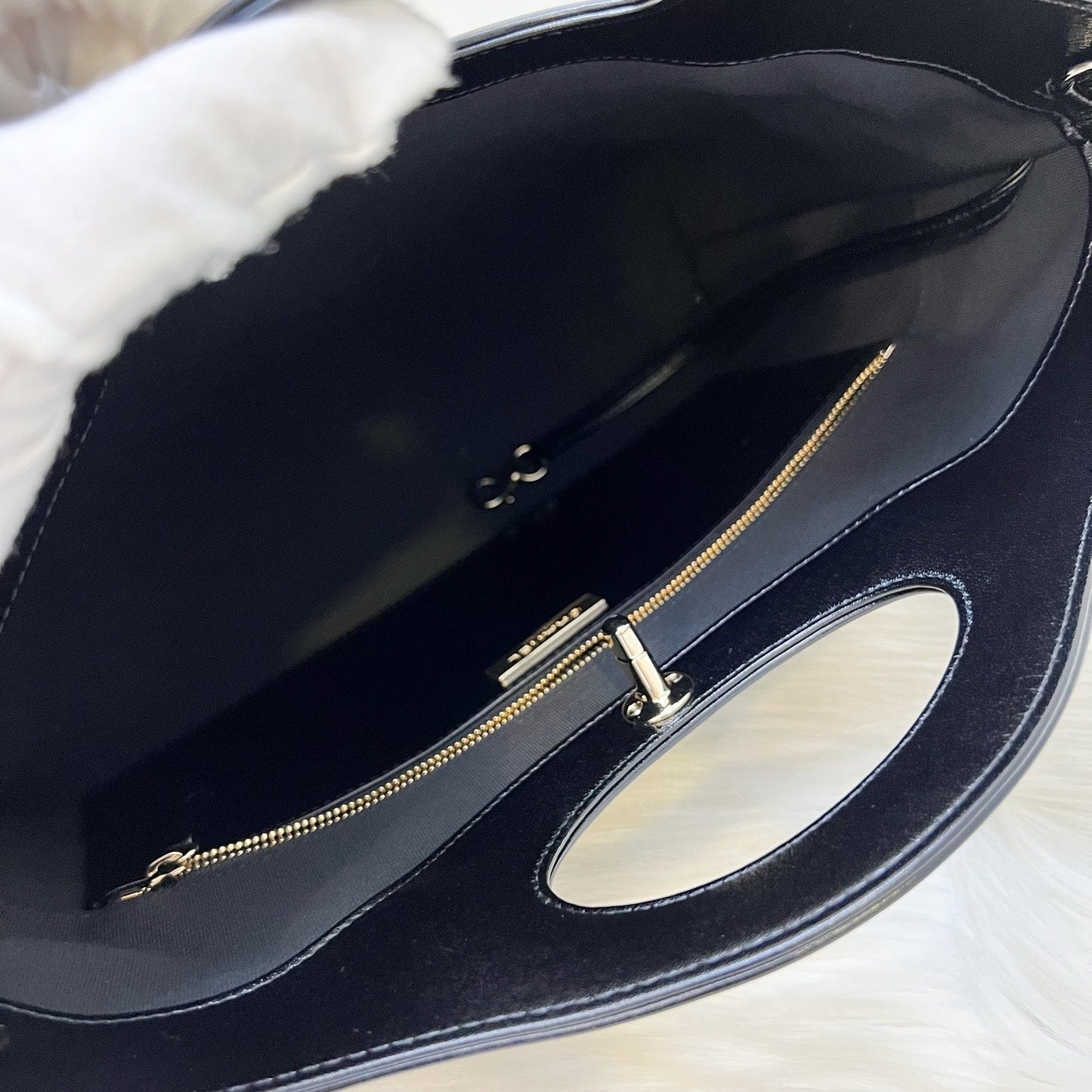 GLM-31 Medium Shopping Bag in Black Shiny Calfskin and LGHW (Model: AS4854)