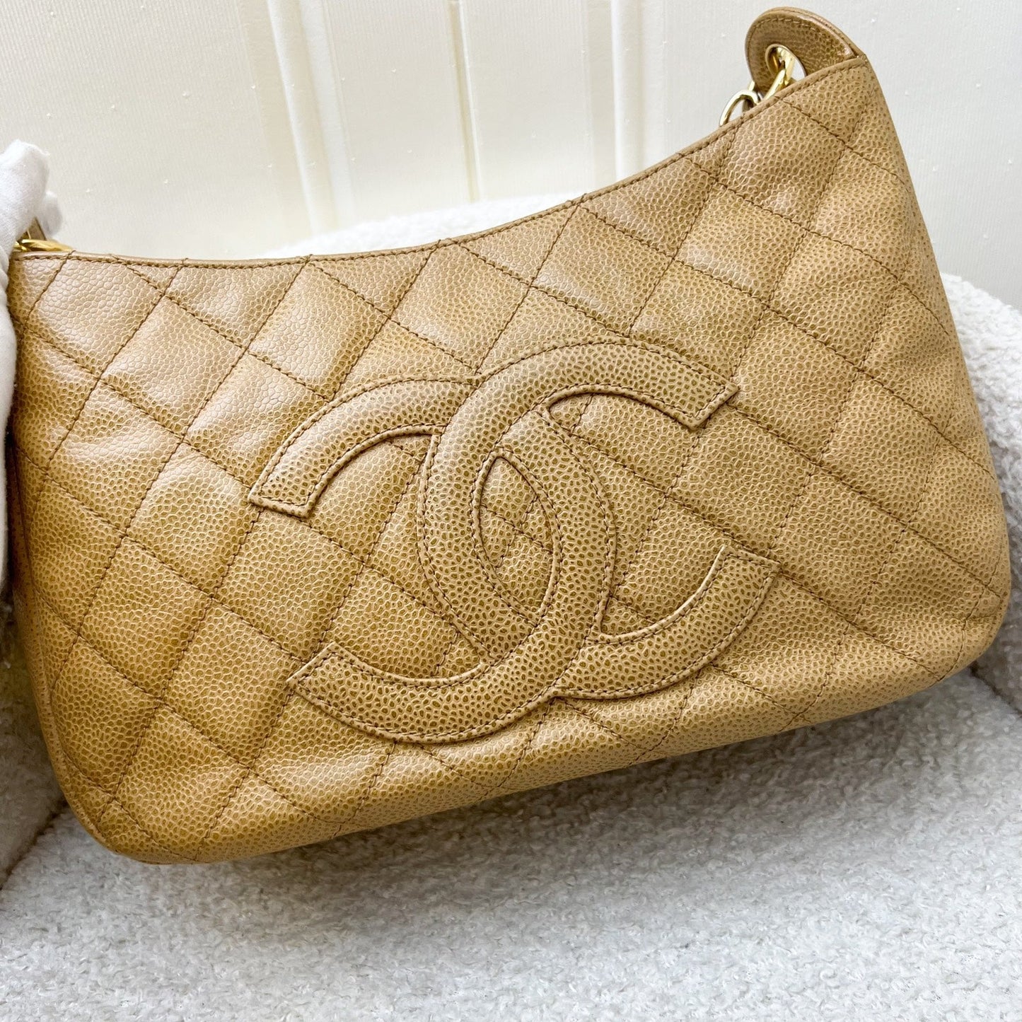 GLM- Half Moon Timeless Hobo in Dark Beige Caviar and GHW