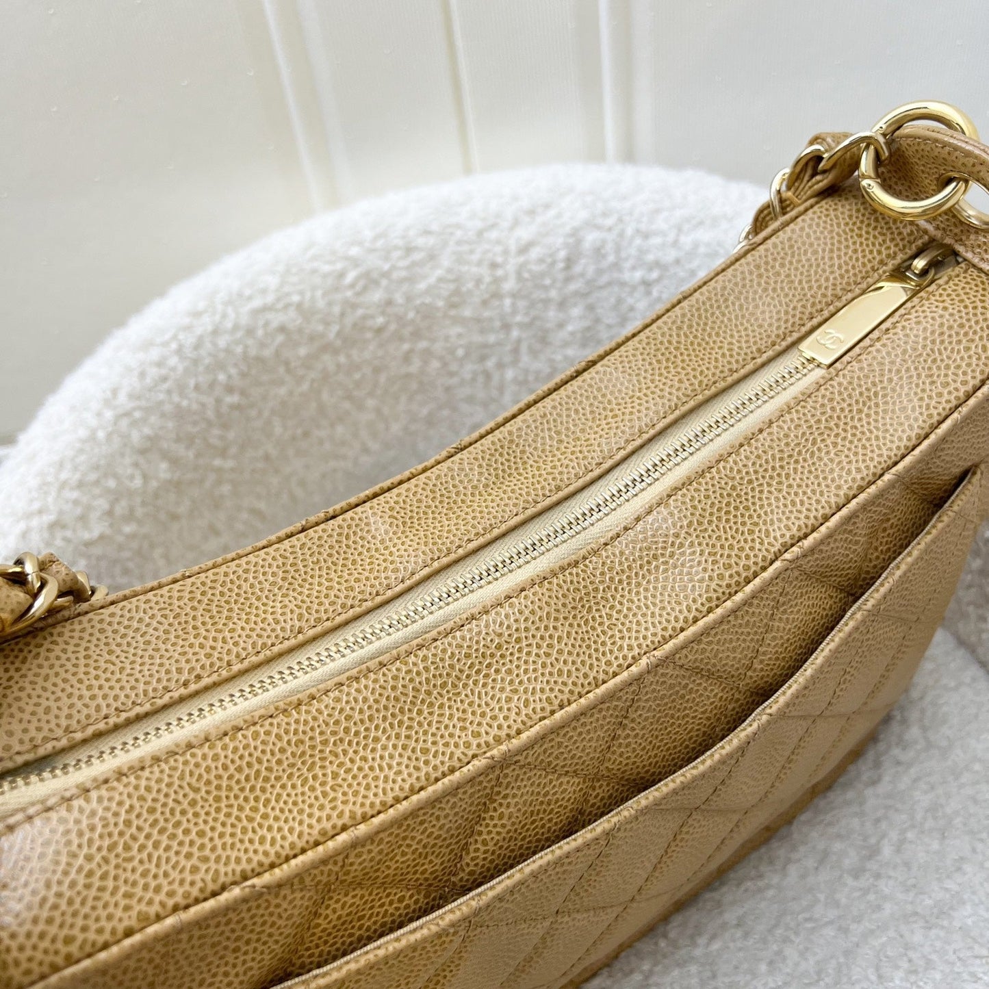 GLM- Half Moon Timeless Hobo in Dark Beige Caviar and GHW