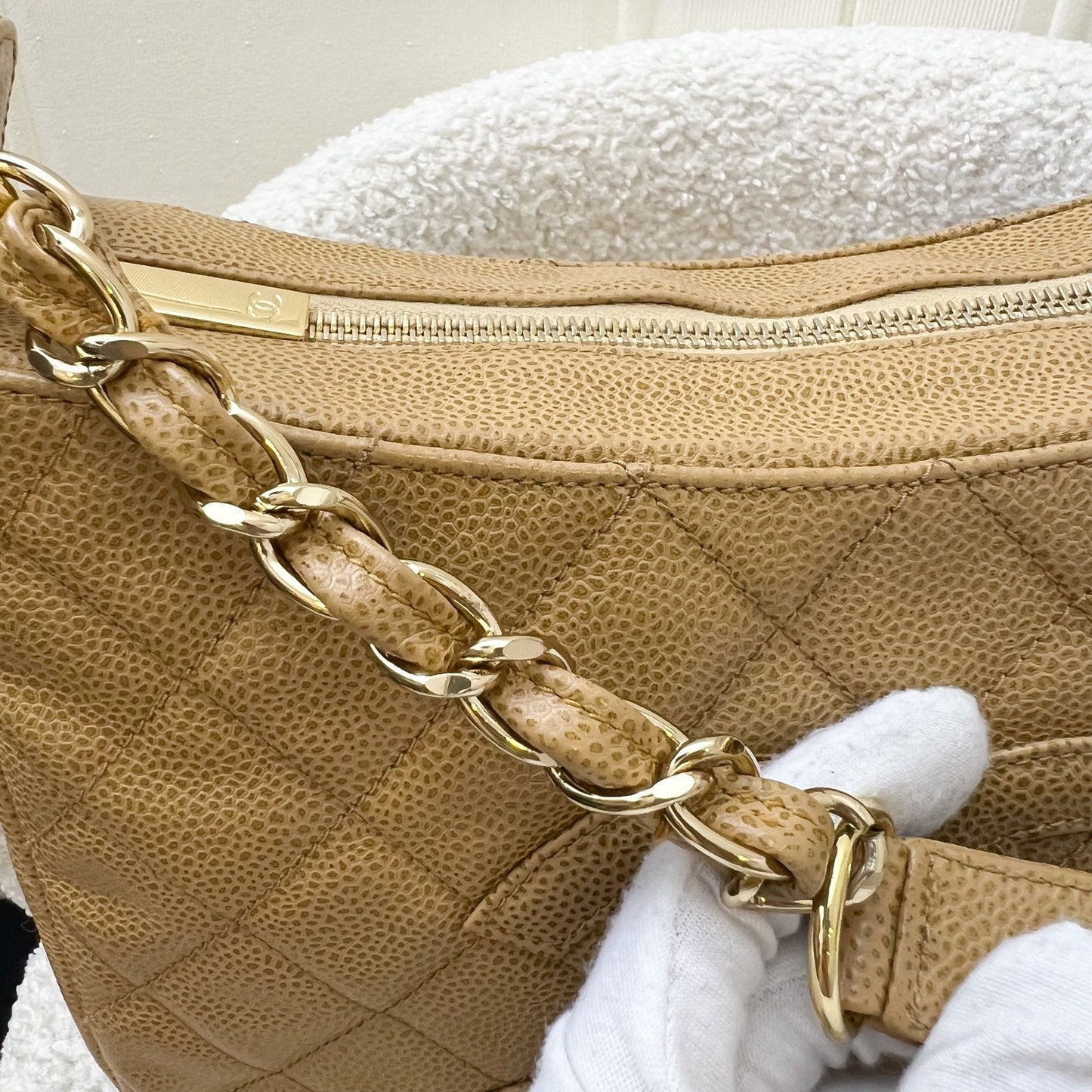 GLM- Half Moon Timeless Hobo in Dark Beige Caviar and GHW