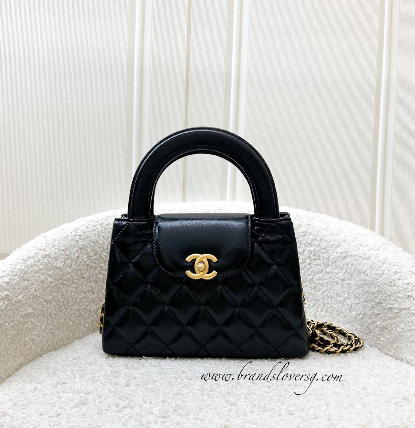 GLM-Mini / Small Kelly Bag in 25C Black Shiny Distressed Calfskin and AGHW (Model: AS4416)