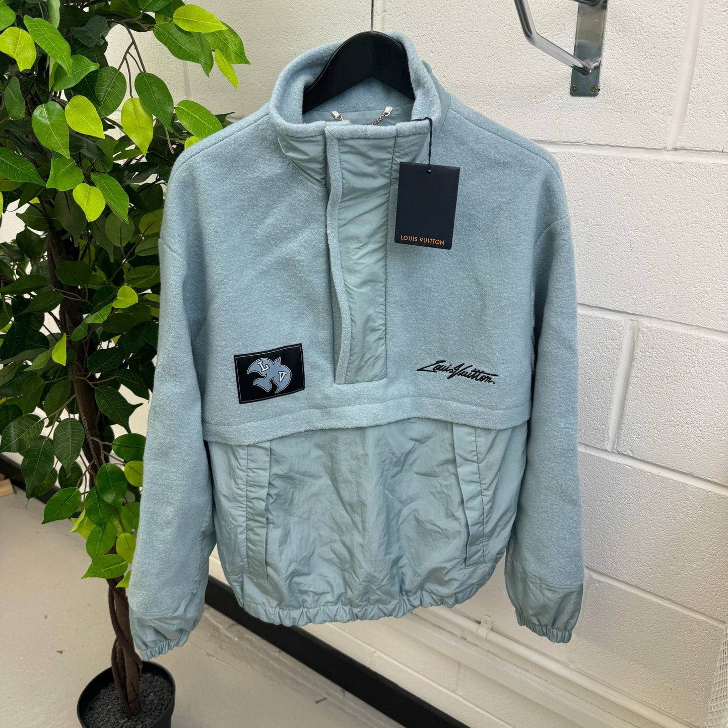Men's Mixed Material Anorak Jacket Blue Size IT 48 / M