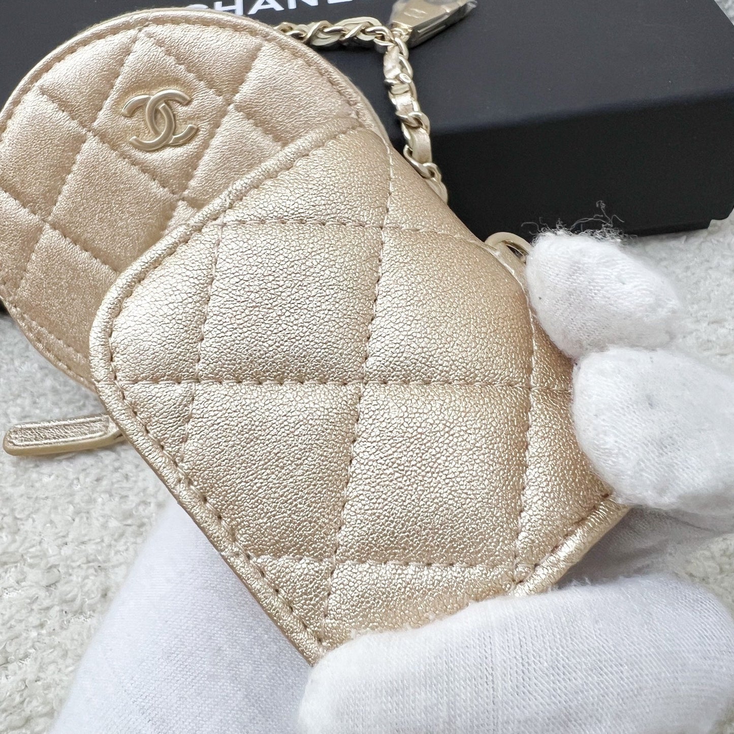 GLM-2024 VIP Gift Round Pouch and Airpods Holder Bag Charm in Metallic Gold Lambskin and LGHW