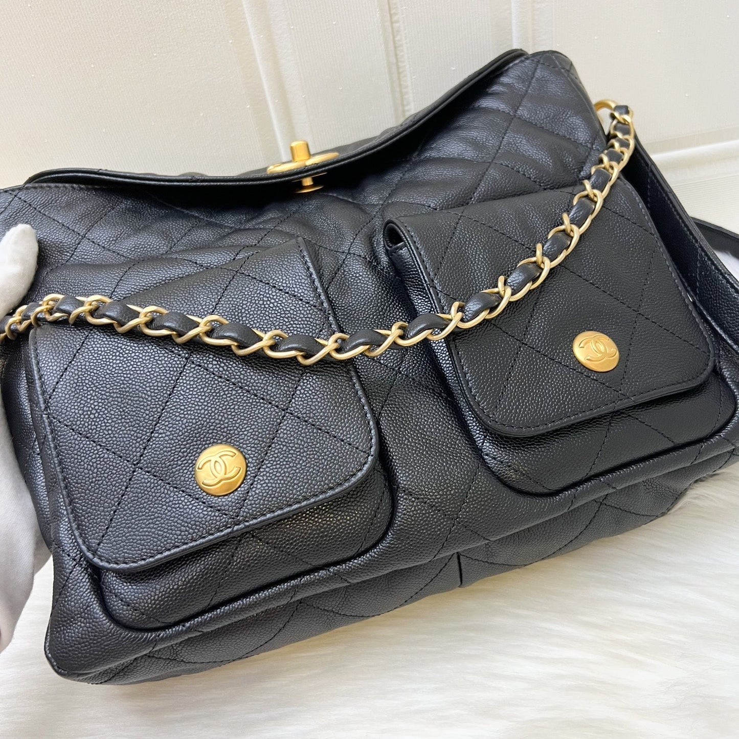 GLM-25P Maxi Hobo Bag in Black Caviar and AGHW (Model: AS5385)