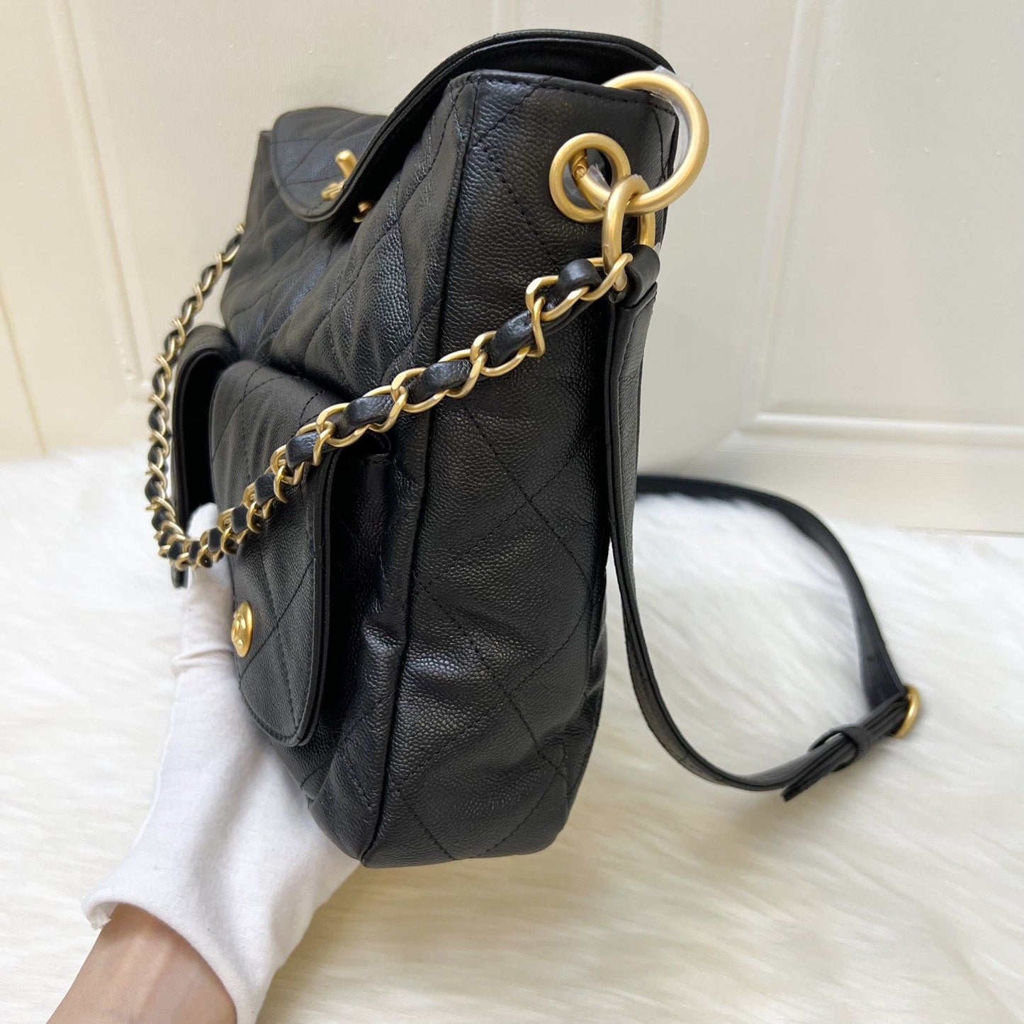 GLM-25P Maxi Hobo Bag in Black Caviar and AGHW (Model: AS5385)