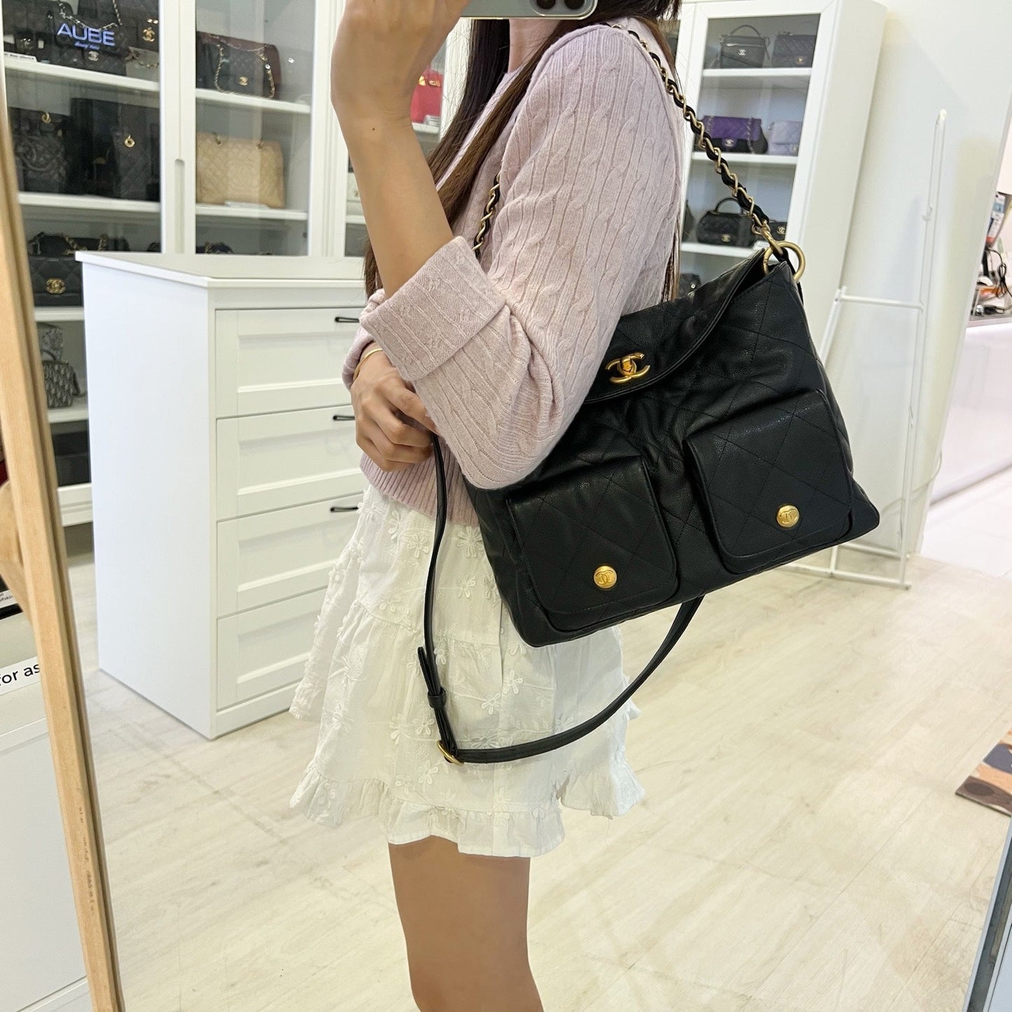 GLM-25P Maxi Hobo Bag in Black Caviar and AGHW (Model: AS5385)