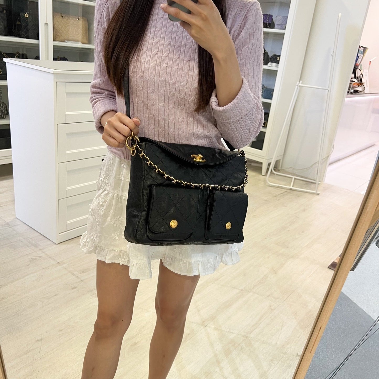 GLM-25P Maxi Hobo Bag in Black Caviar and AGHW (Model: AS5385)